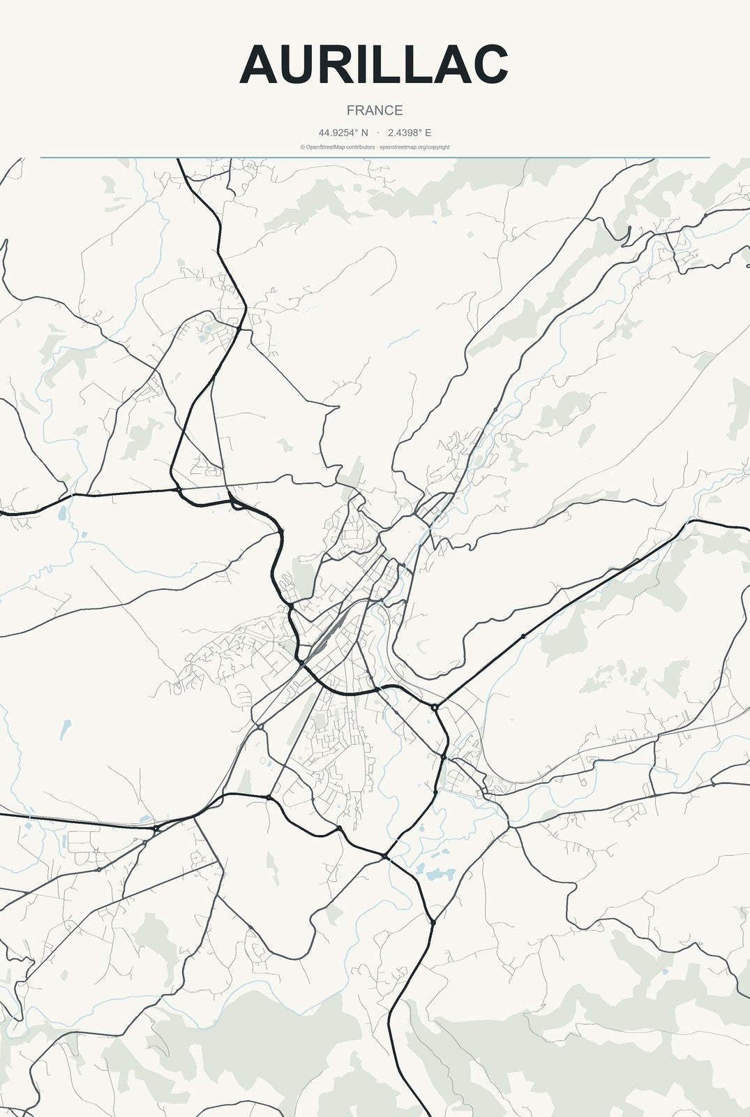 Aurillac, France City Map Aluminum Sign in Headline Atlas style