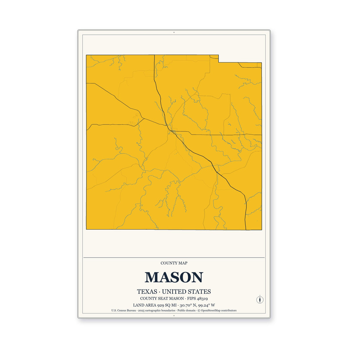 Mason County, Texas Map Aluminum Sign in Citrine Modern style