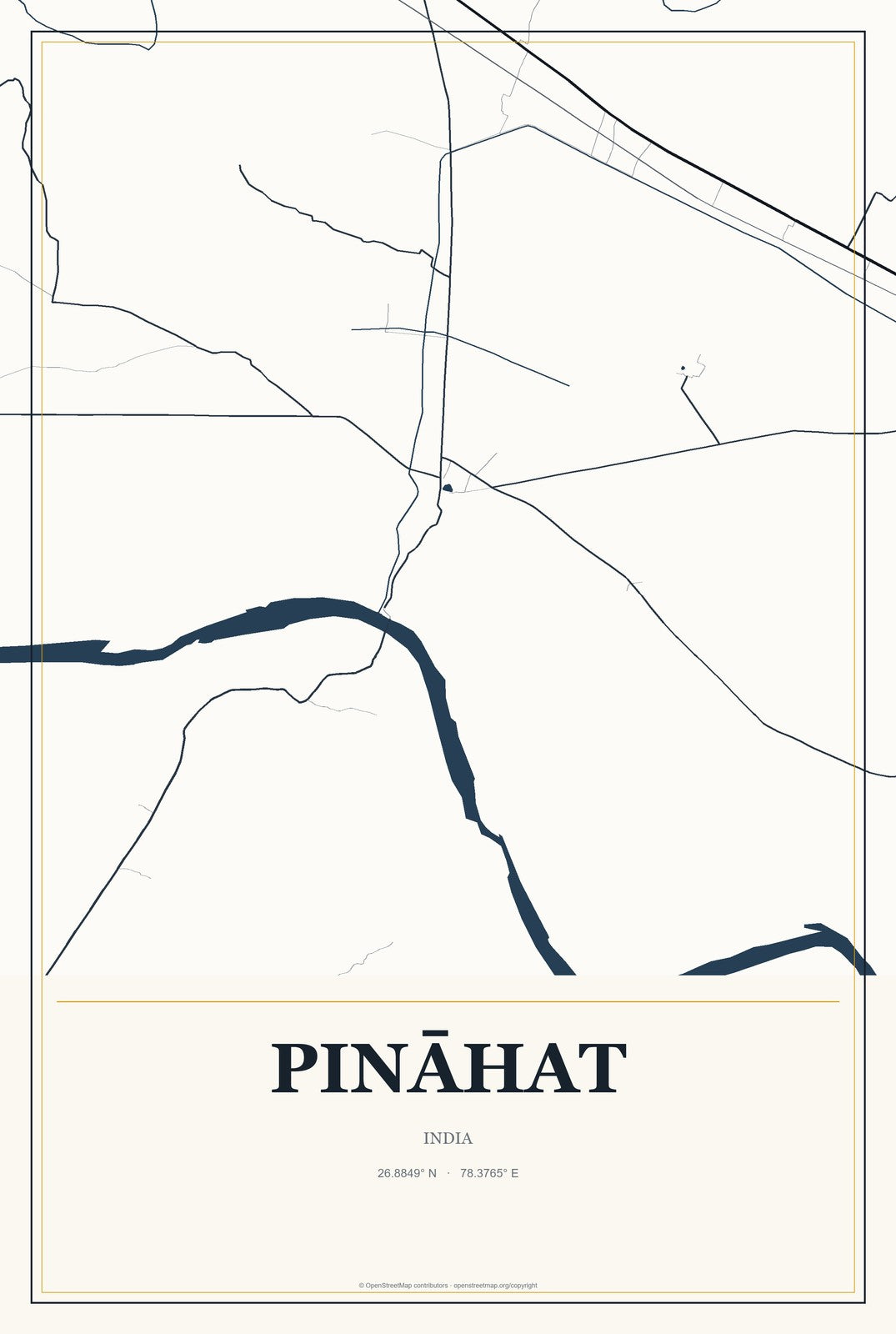 Pināhat, India City Map Aluminum Sign in Citrine Modern style