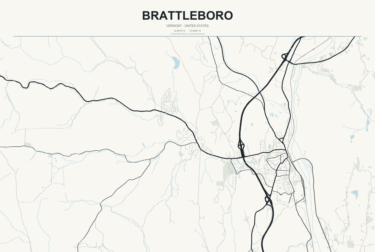 Brattleboro, Vermont City Map Aluminum Sign in Headline Atlas style