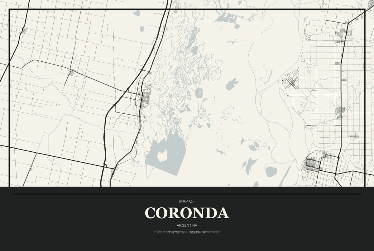 Coronda, Argentina City Map Aluminum Sign in Museum Plaque style