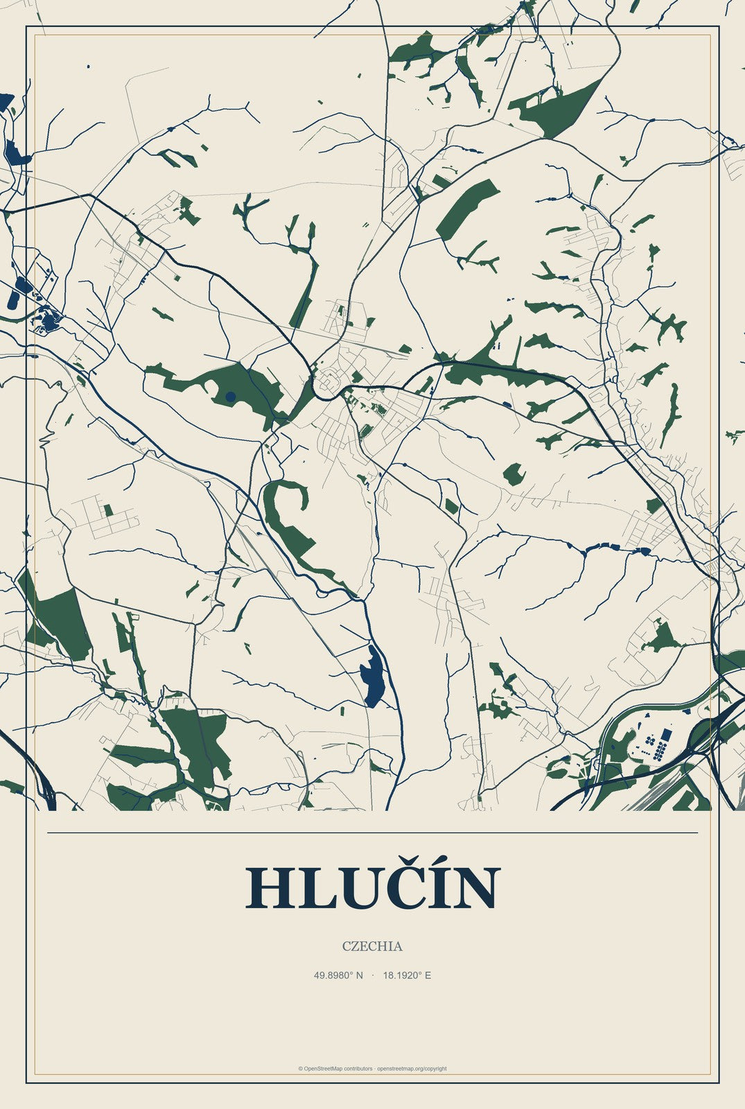 Hlučín, Czechia City Map Aluminum Sign in Coastal Cutout style