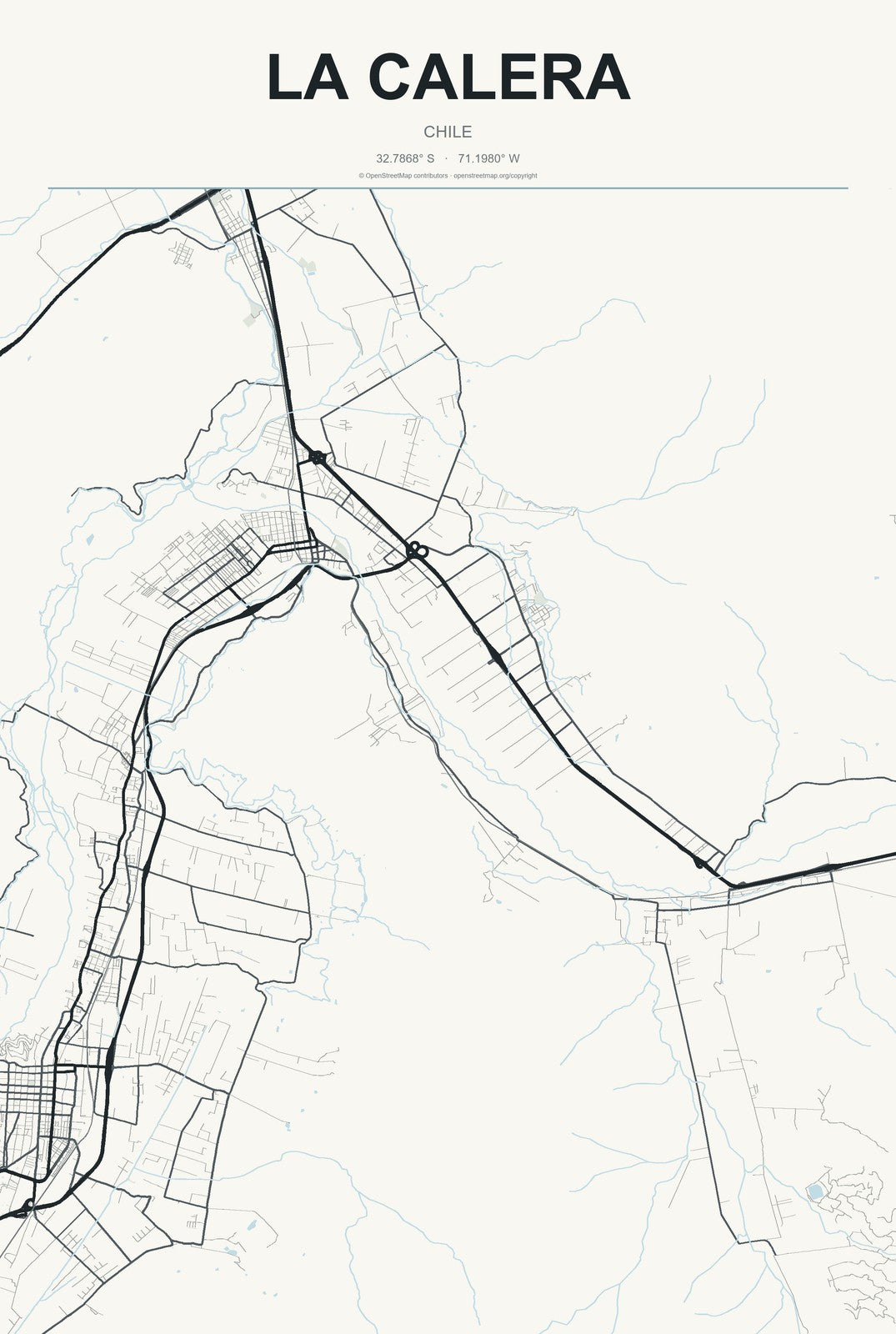 La Calera, Chile City Map Aluminum Sign in Headline Atlas style