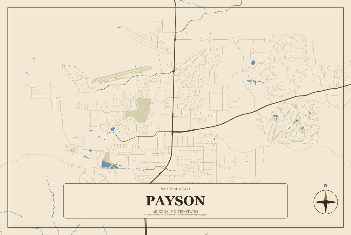 Payson, Arizona City Map Aluminum Sign in Heritage Nautical style