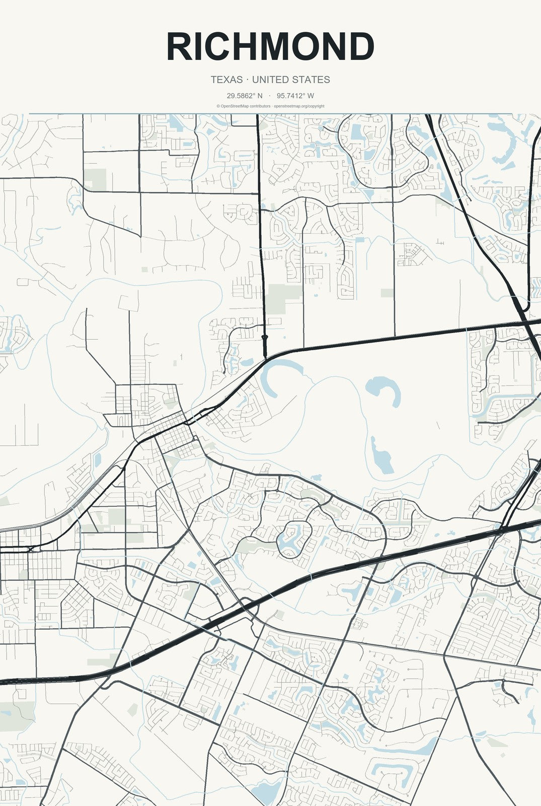 Richmond, Texas City Map Aluminum Sign in Headline Atlas style