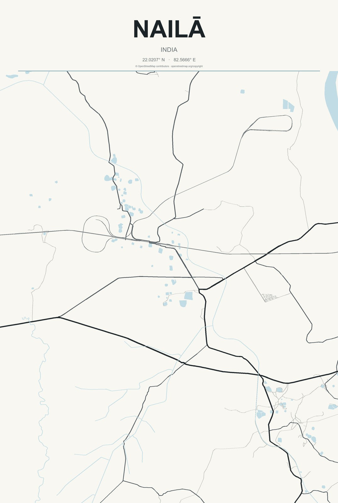 Nailā, India City Map Aluminum Sign in Headline Atlas style