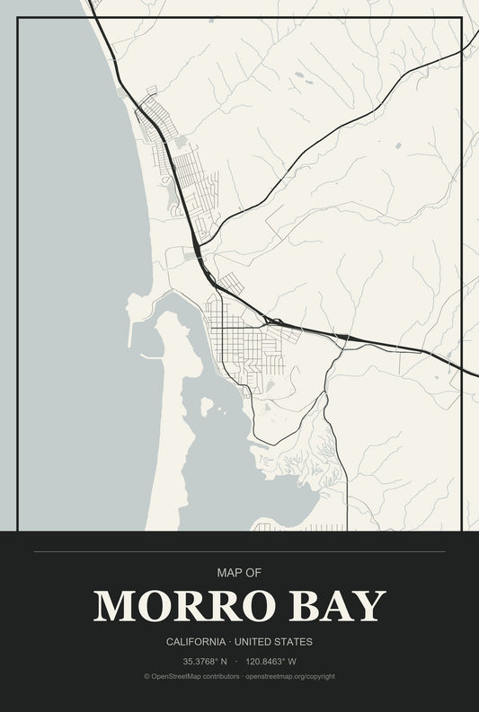 Morro Bay, California City Map Aluminum Sign in Museum Plaque style