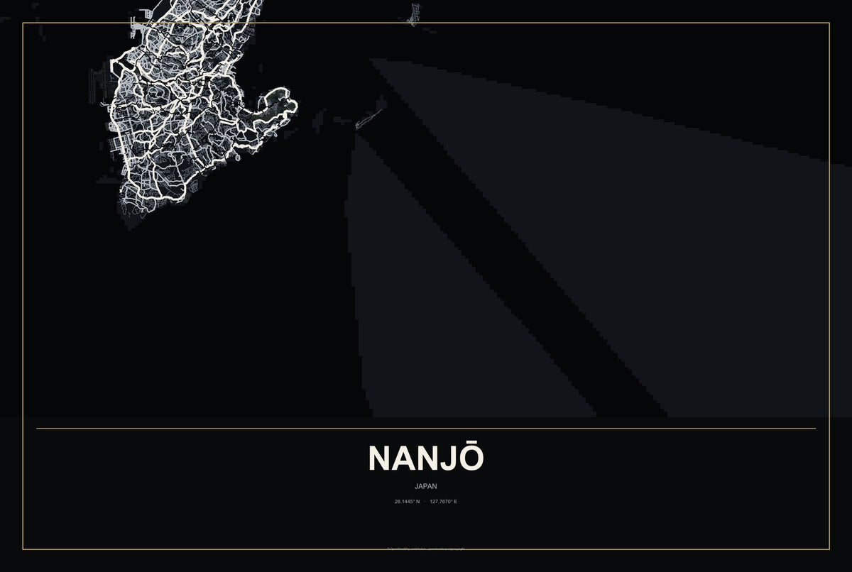 Nanjō, Japan City Map Aluminum Sign in Metropolitan Noir style
