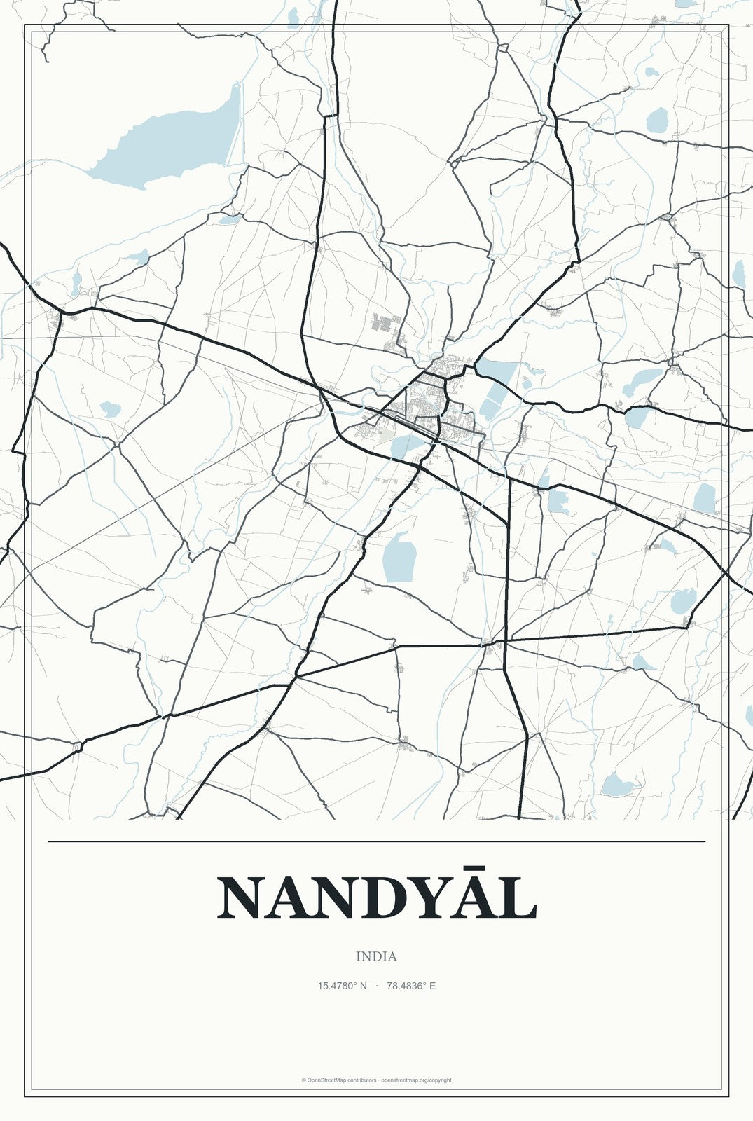 Nandyāl, India City Map Aluminum Sign in Gallery Air style