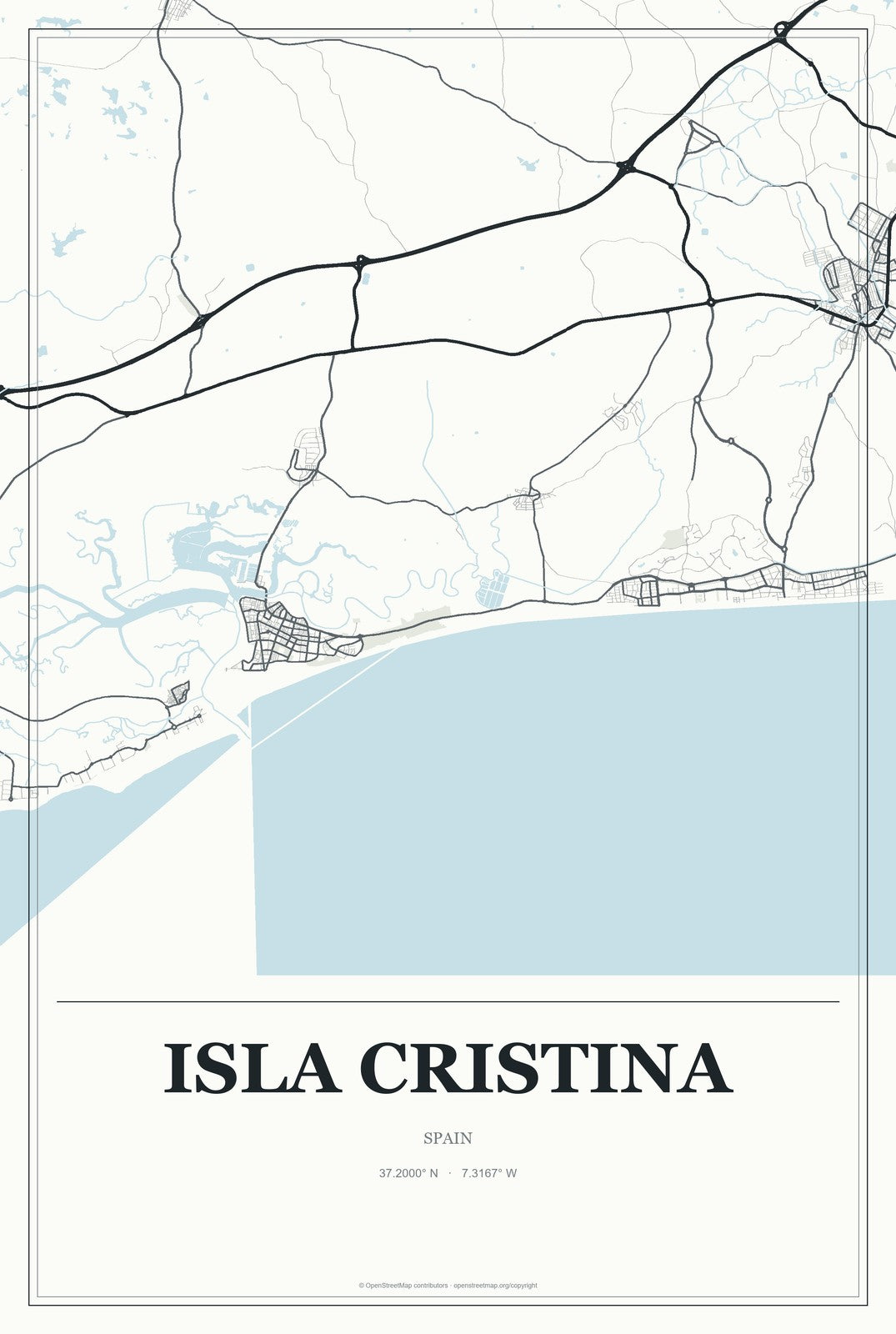 Isla Cristina, Spain City Map Aluminum Sign in Gallery Air style