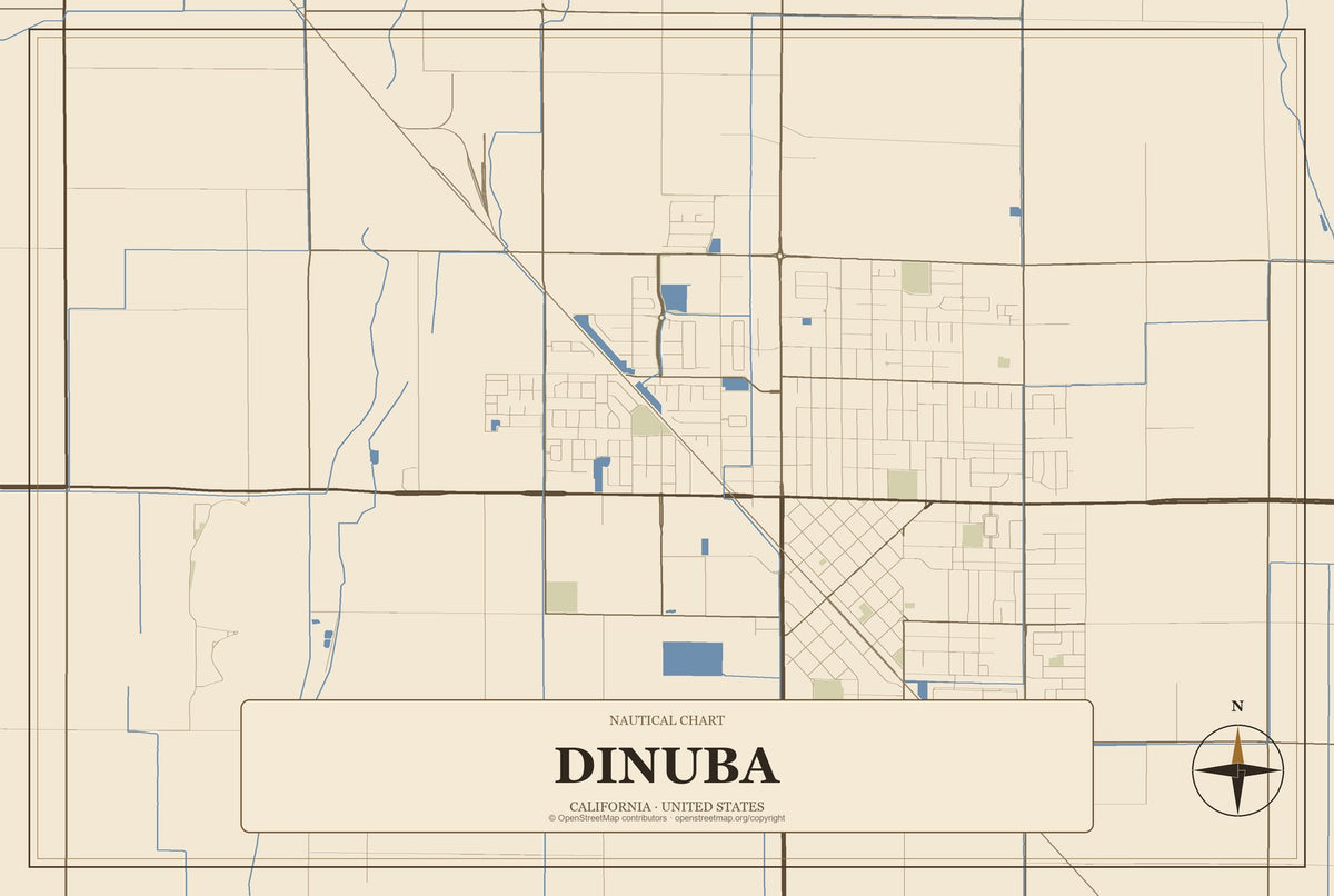 Dinuba, California City Map Aluminum Sign in Heritage Nautical style