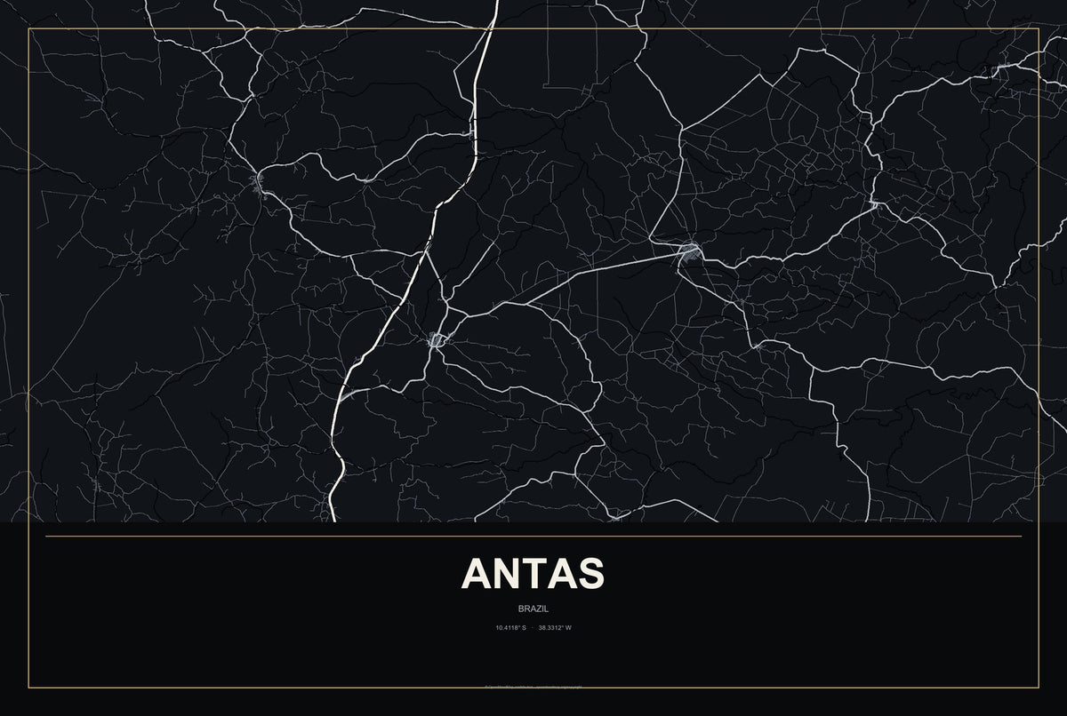 Antas, Brazil City Map Aluminum Sign in Metropolitan Noir style