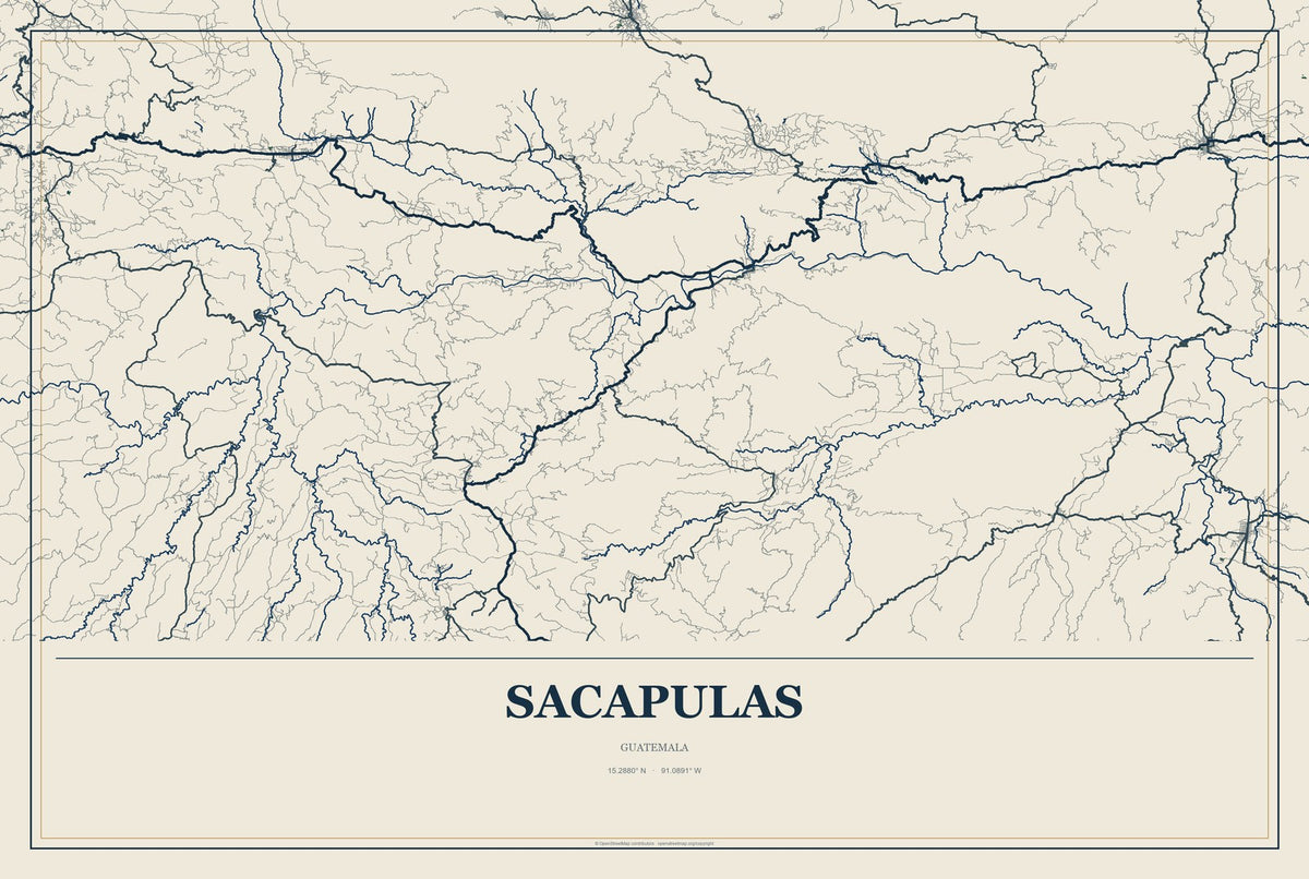 Sacapulas, Guatemala City Map Aluminum Sign in Coastal Cutout style