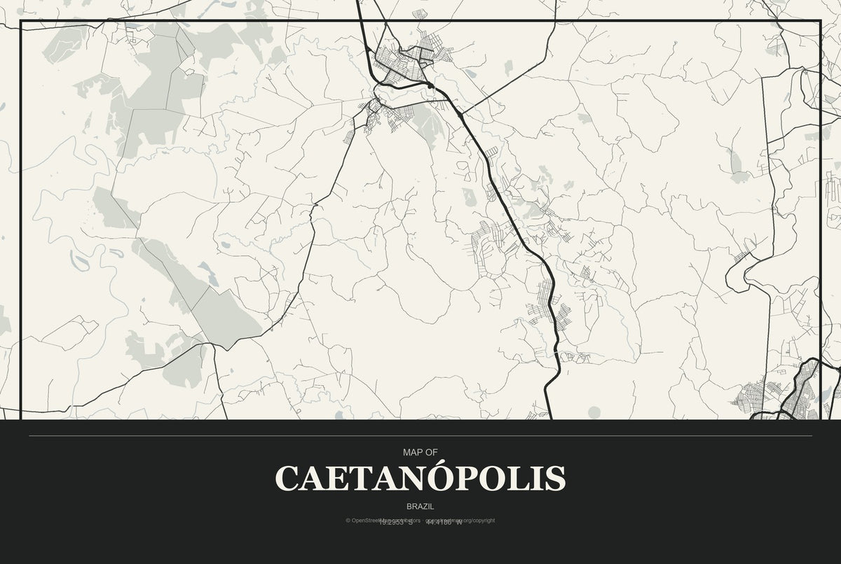 Caetanópolis, Brazil City Map Aluminum Sign in Museum Plaque style