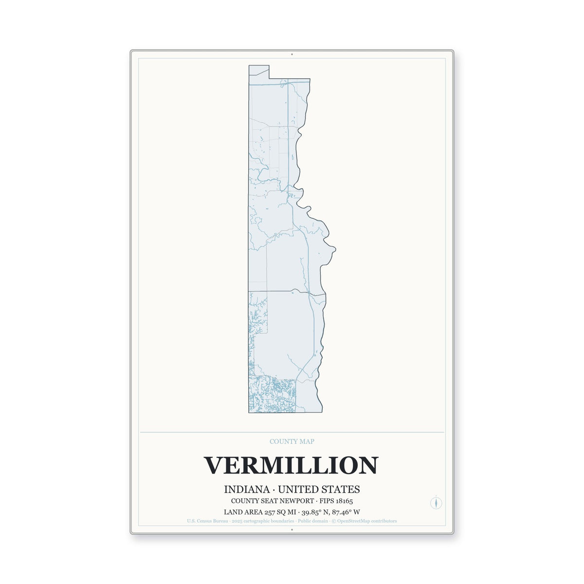 Vermillion County, Indiana Map Aluminum Sign in Gallery Air style