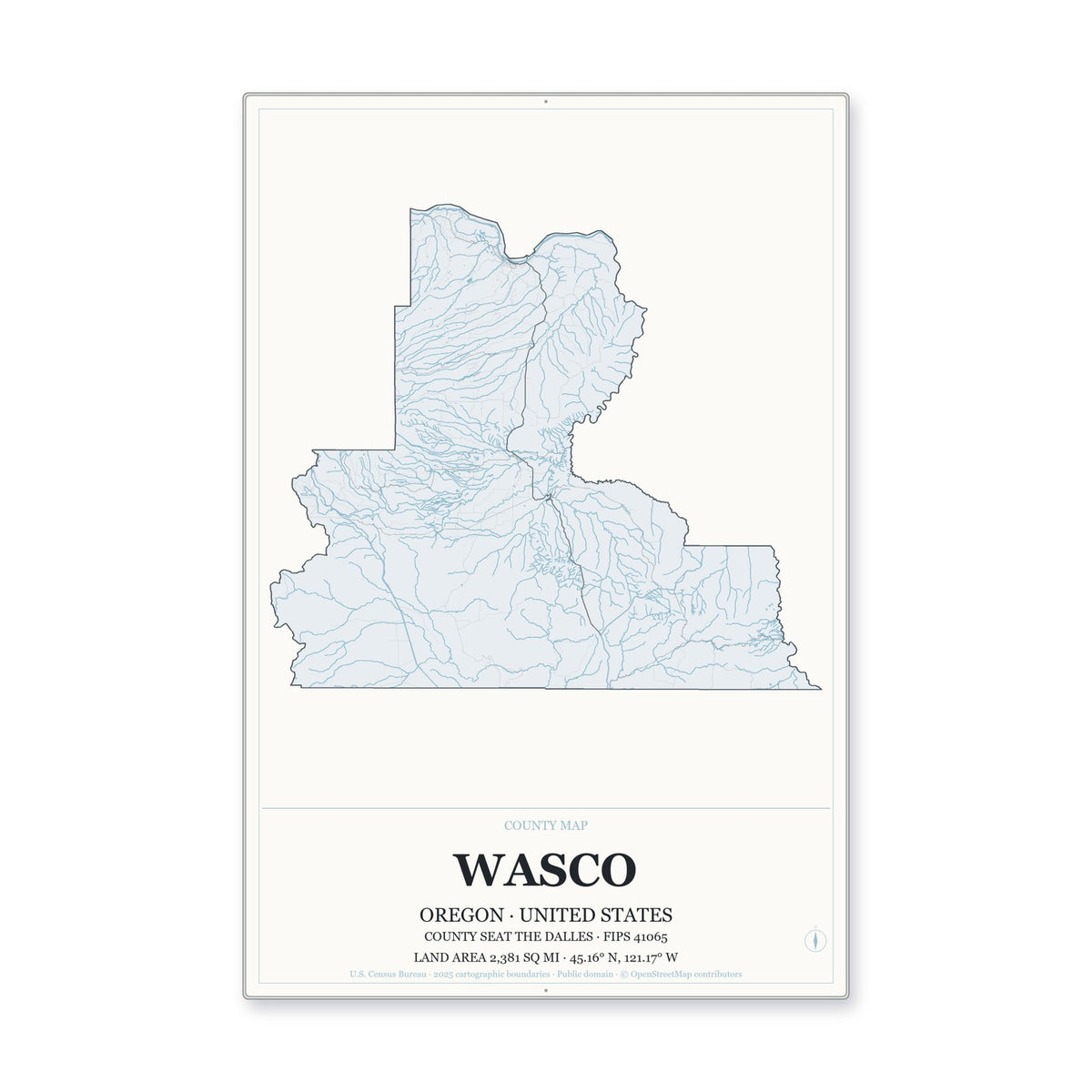 Wasco County, Oregon Map Aluminum Sign in Gallery Air style