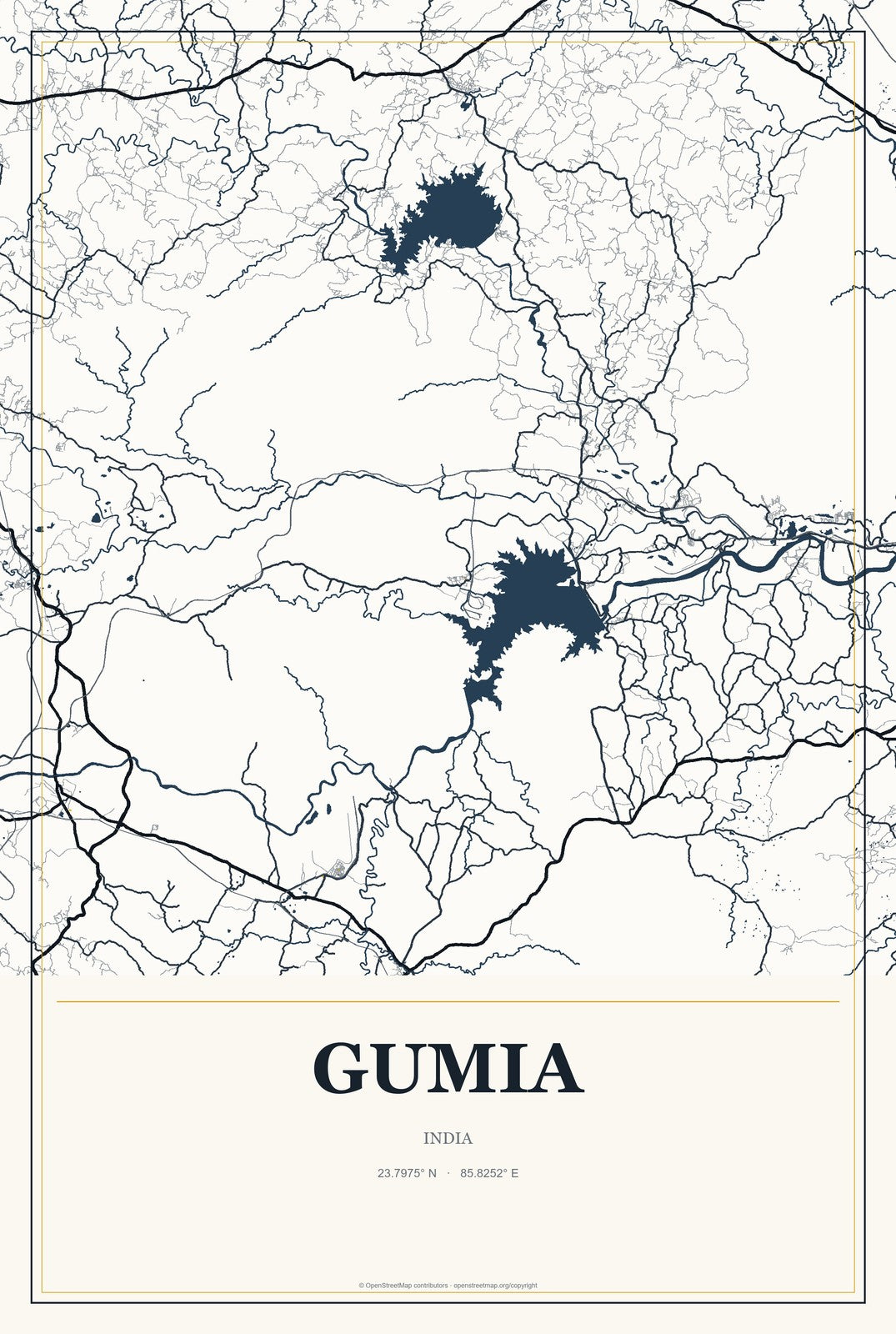 Gumia, India City Map Aluminum Sign in Citrine Modern style