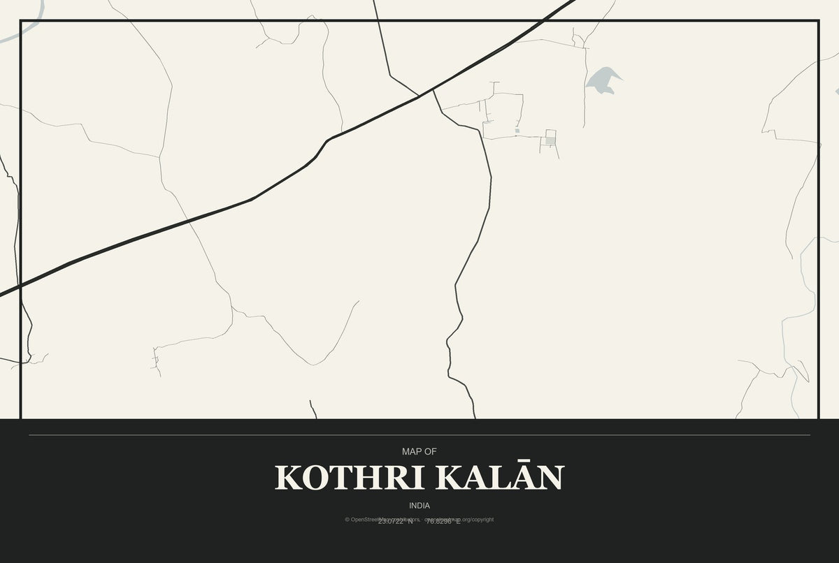 Kothri Kalān, India City Map Aluminum Sign in Museum Plaque style