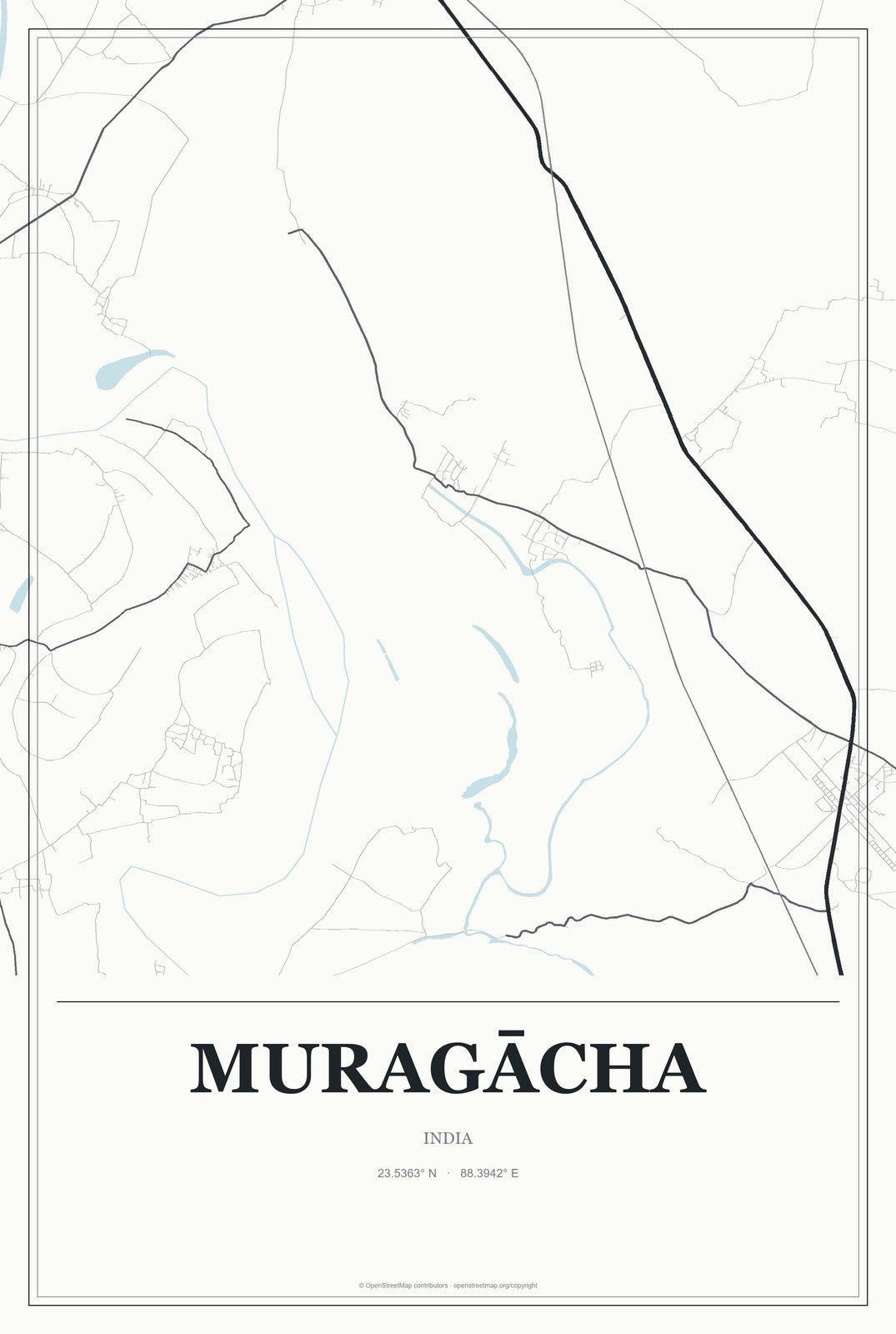 Muragācha, India City Map Aluminum Sign in Gallery Air style