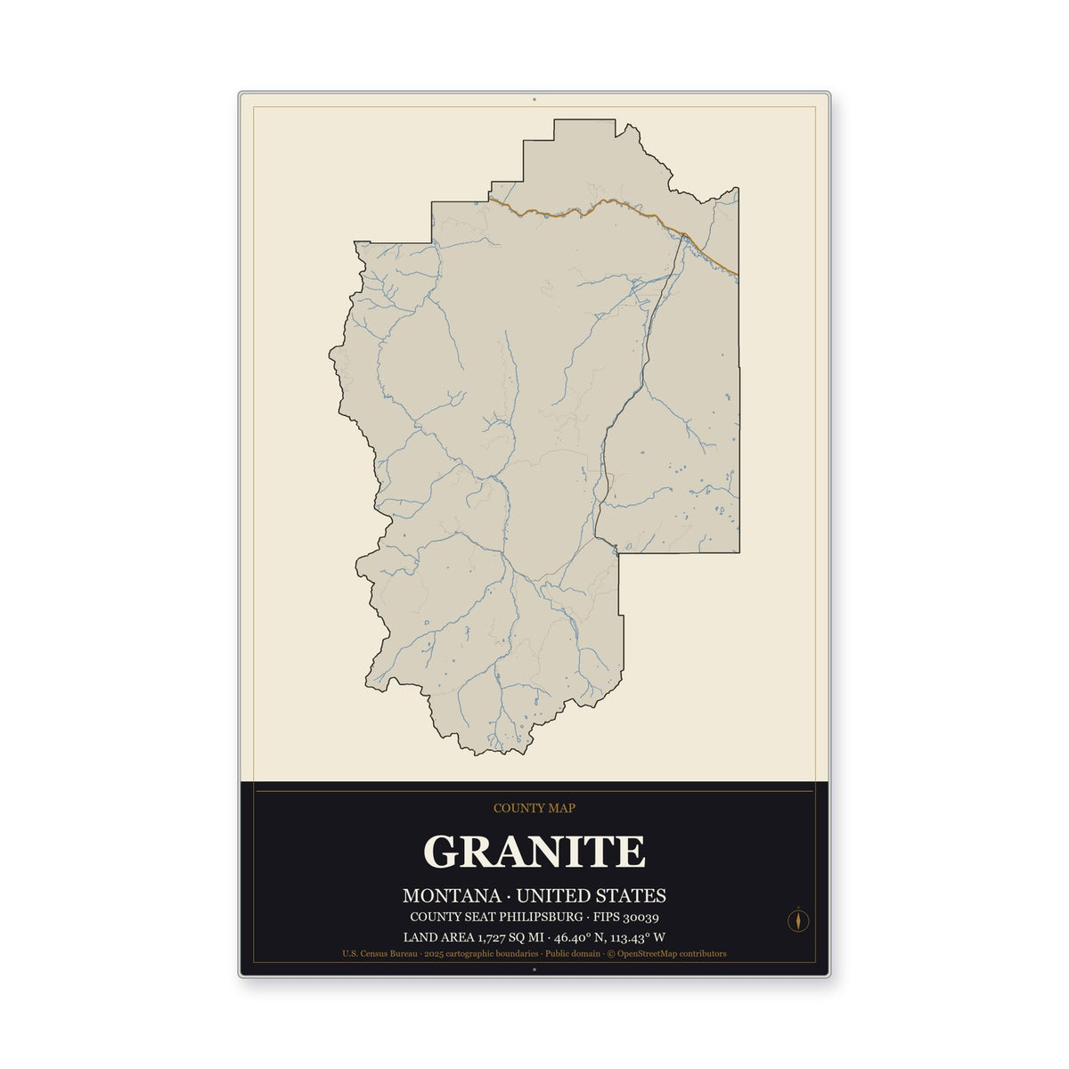 Granite County, Montana Map Aluminum Sign in Museum Plaque style