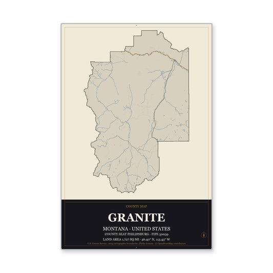 Granite County, Montana Map Aluminum Sign in Museum Plaque style