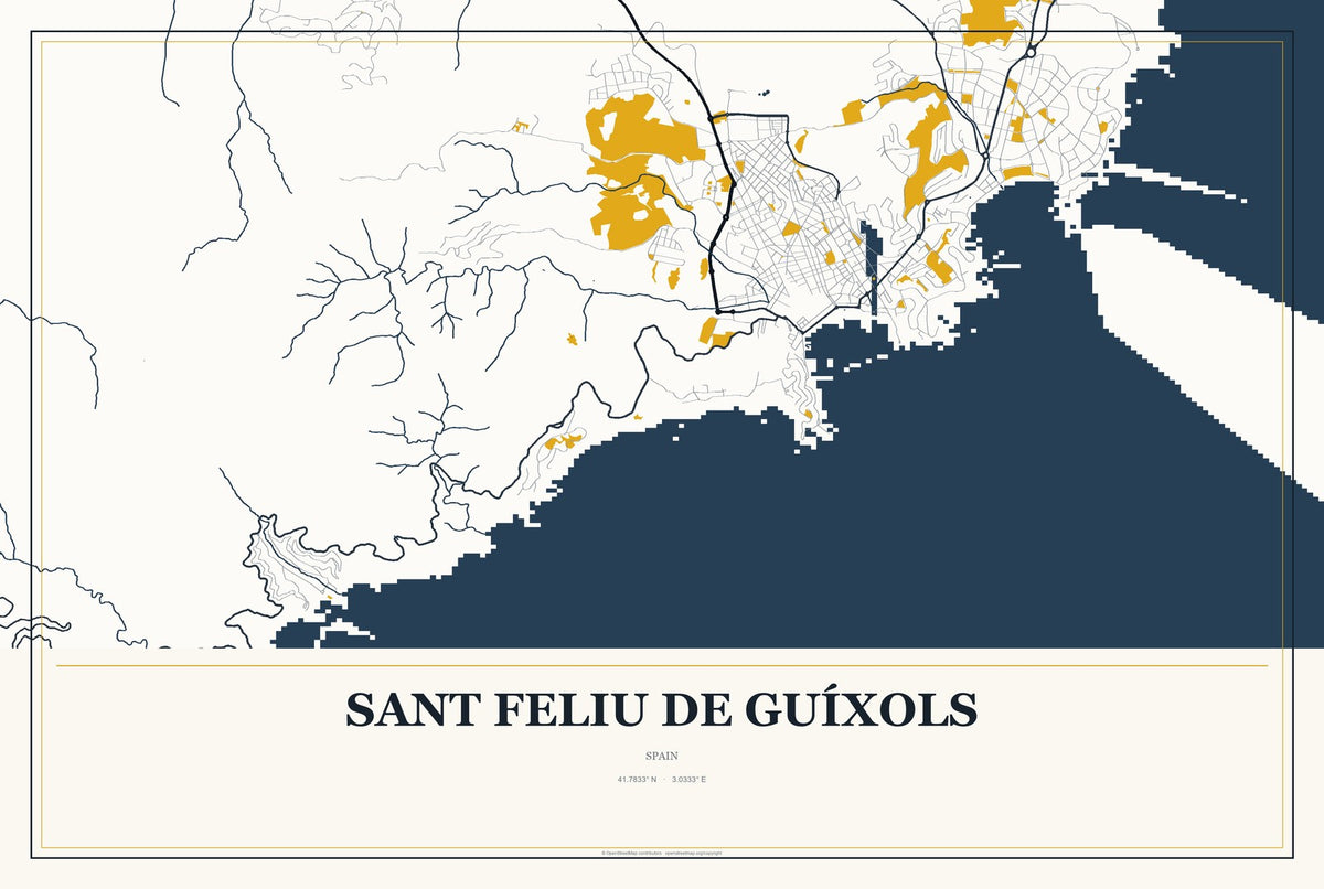 Sant Feliu de Guíxols, Spain City Map Aluminum Sign in Citrine Modern style