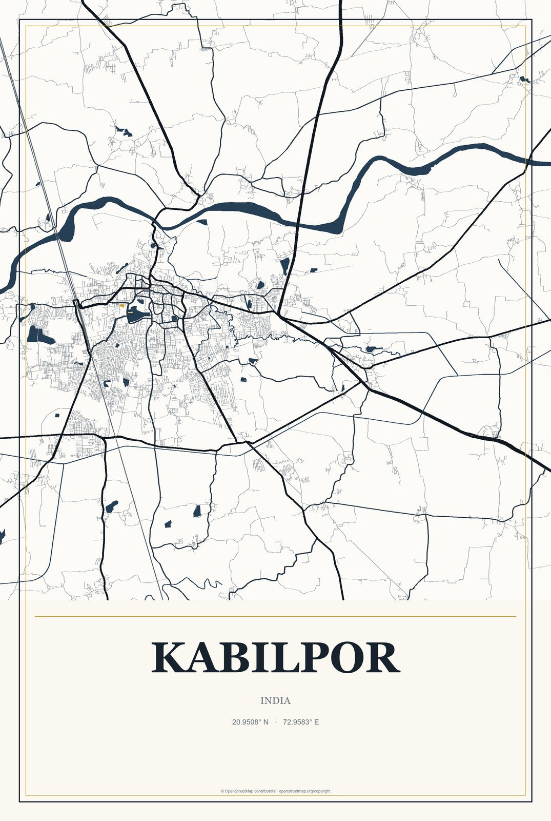Kabilpor, India City Map Aluminum Sign in Citrine Modern style
