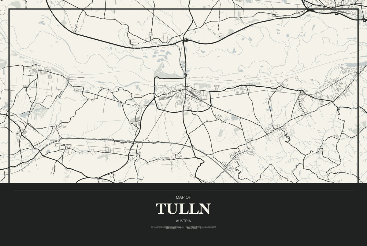 Tulln, Austria City Map Aluminum Sign in Museum Plaque style