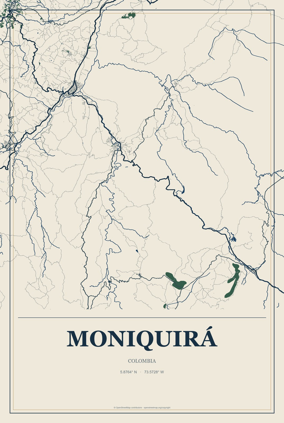 Moniquirá, Colombia City Map Aluminum Sign in Coastal Cutout style