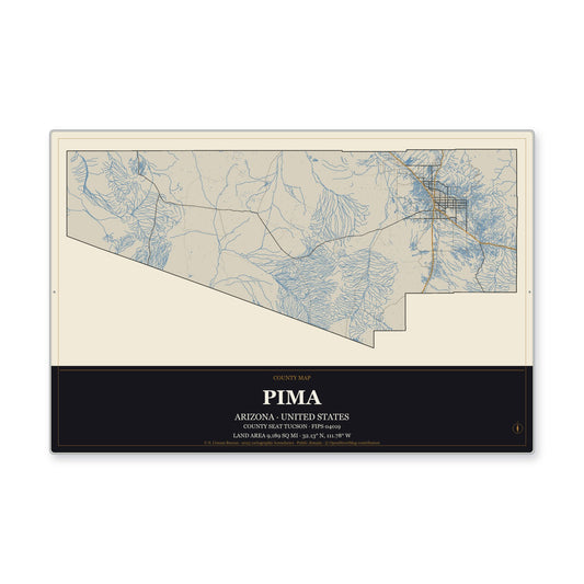 Pima County, Arizona Map Aluminum Sign in Museum Plaque style