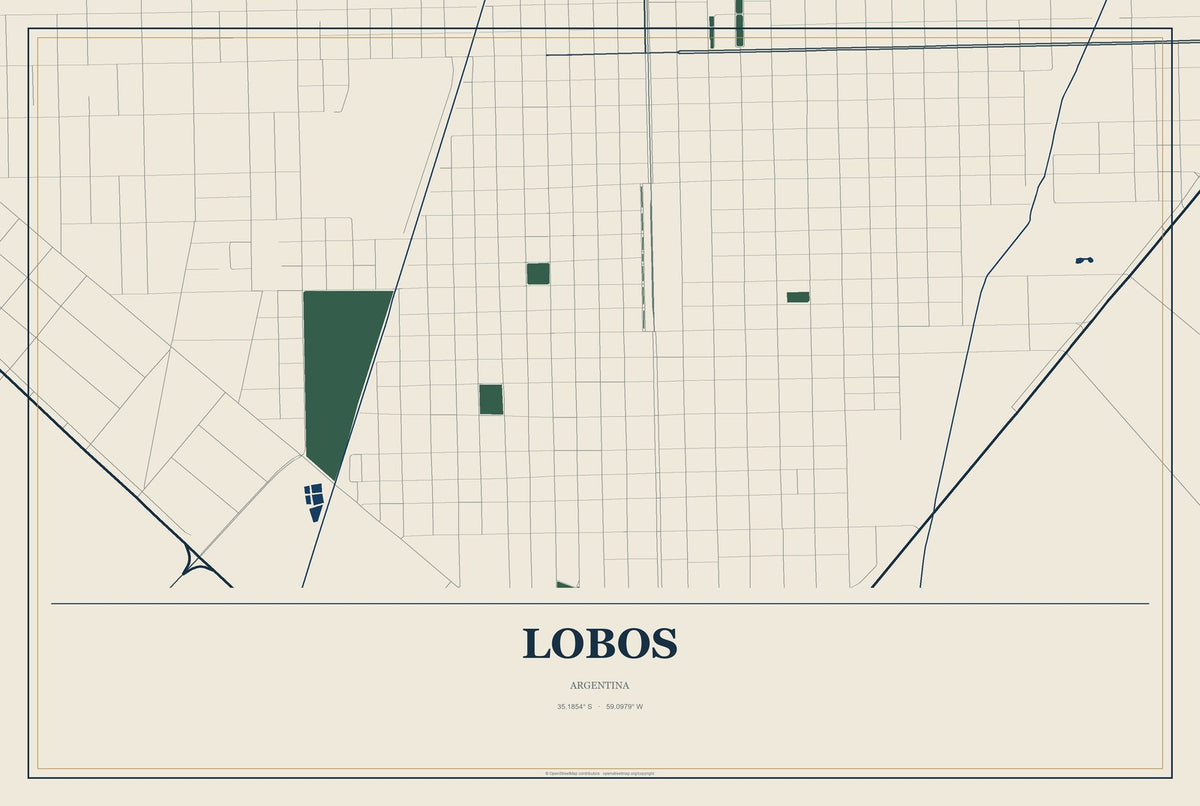 Lobos, Argentina City Map Aluminum Sign in Coastal Cutout style