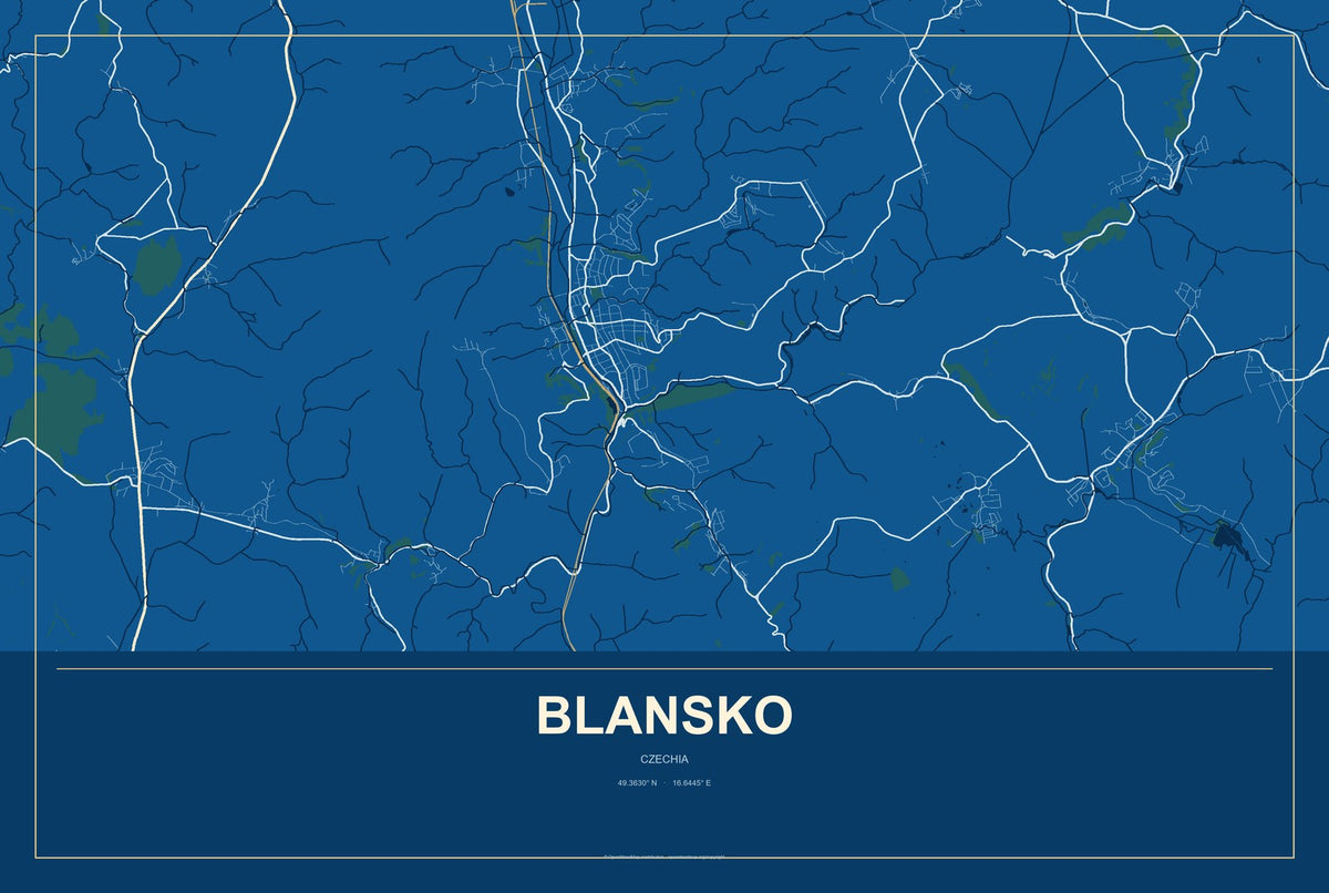 Blansko, Czechia City Map Aluminum Sign in Harbor Cobalt style
