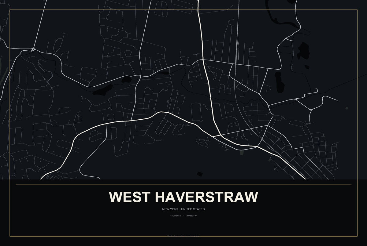 West Haverstraw, New York City Map Aluminum Sign in Metropolitan Noir style