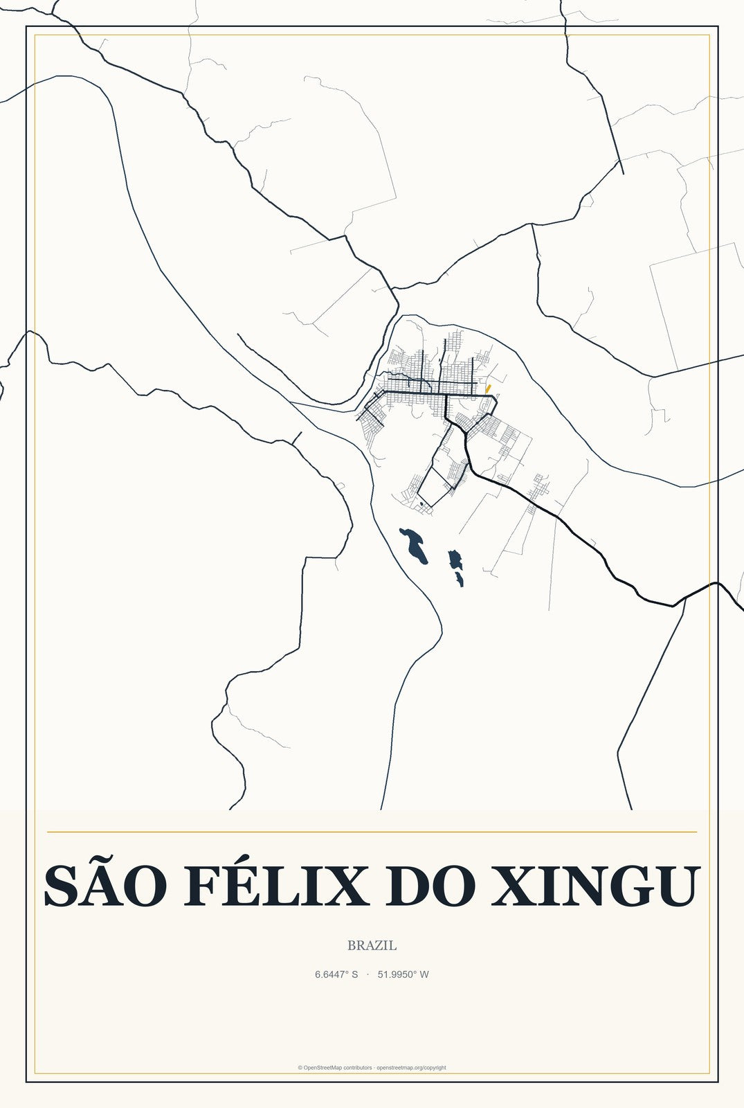 São Félix do Xingu, Brazil City Map Aluminum Sign in Citrine Modern style