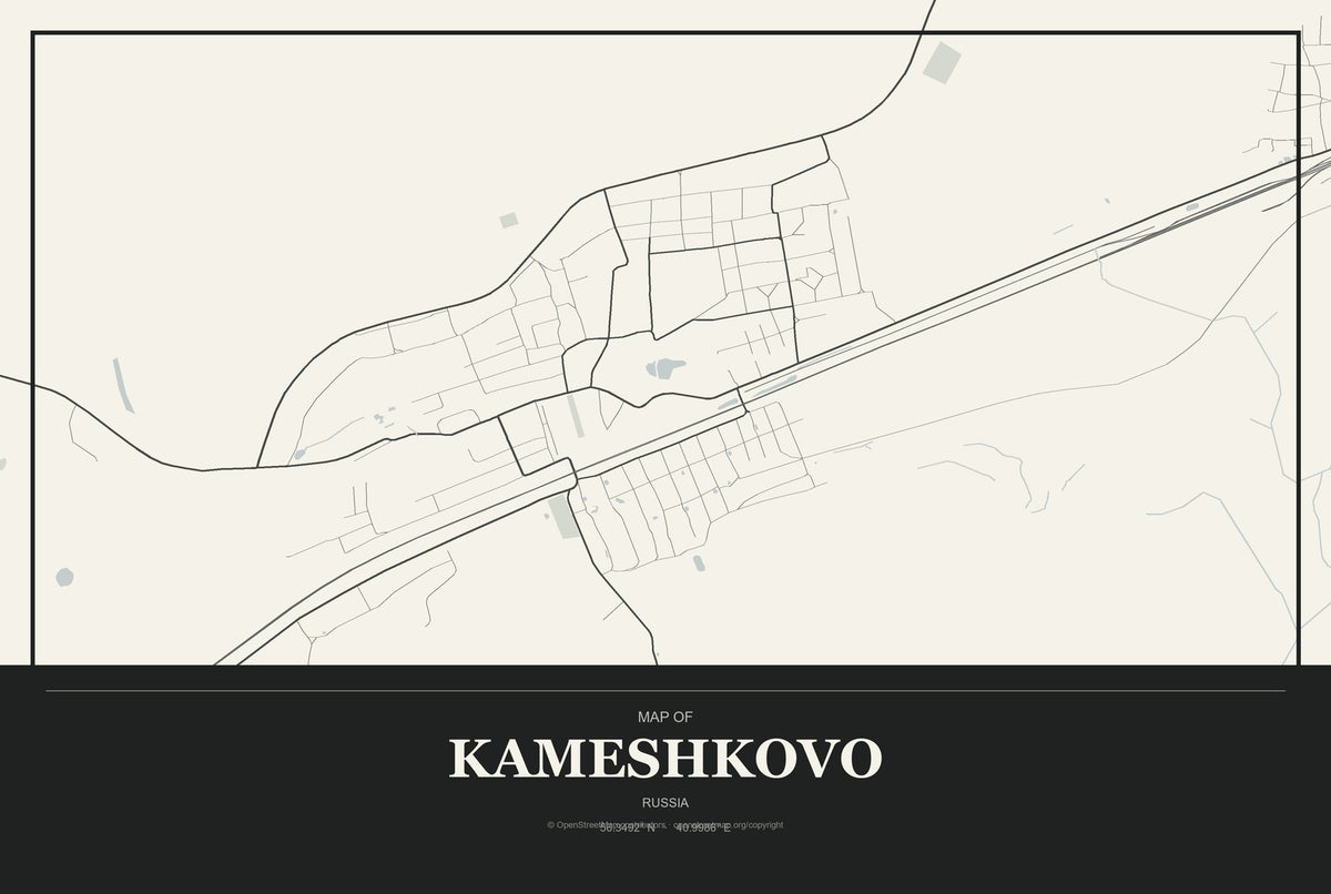 Kameshkovo, Russia City Map Aluminum Sign in Museum Plaque style