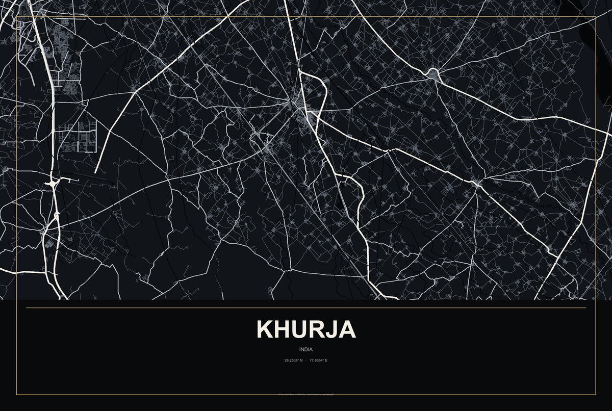 Khurja, India City Map Aluminum Sign in Metropolitan Noir style