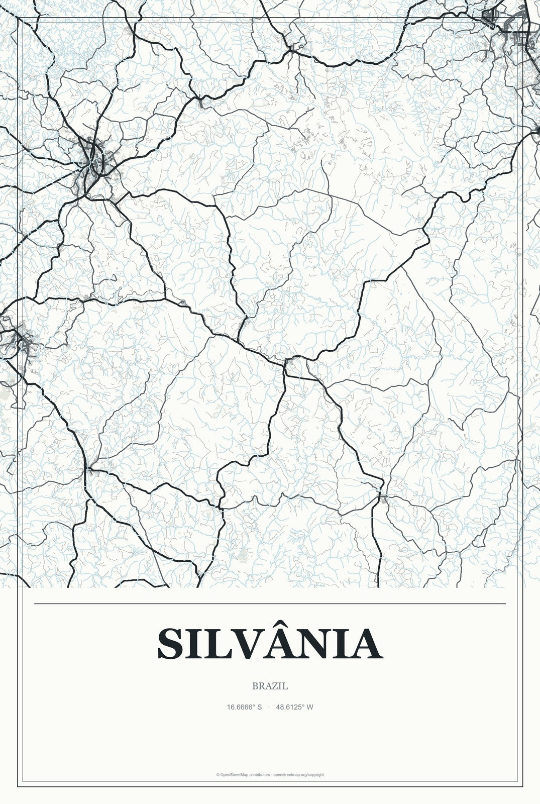 Silvânia, Brazil City Map Aluminum Sign in Gallery Air style
