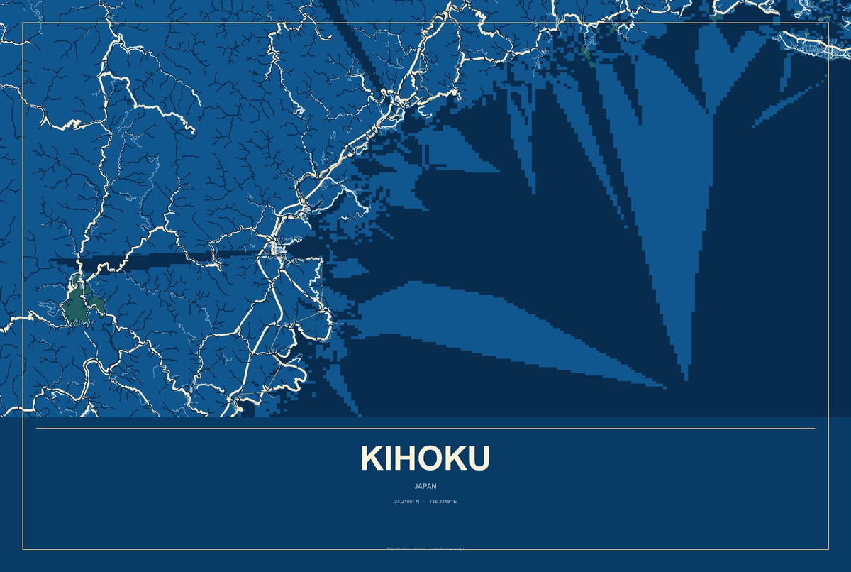Kihoku, Japan City Map Aluminum Sign in Harbor Cobalt style
