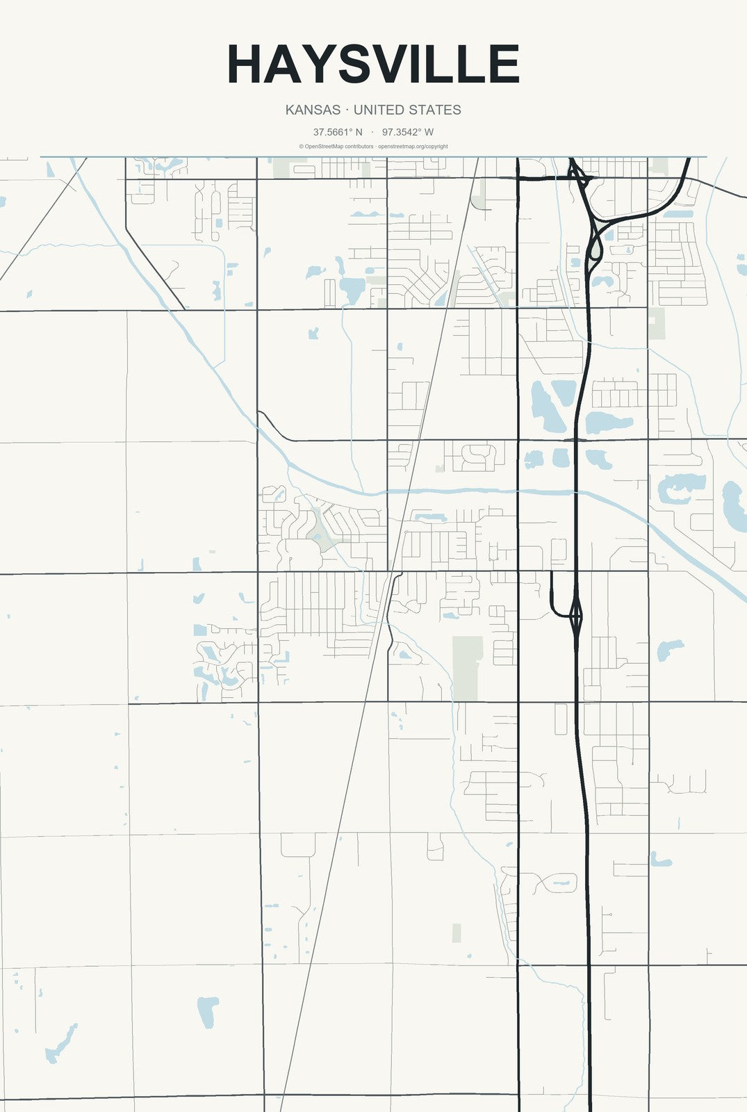 Haysville, Kansas City Map Aluminum Sign in Headline Atlas style