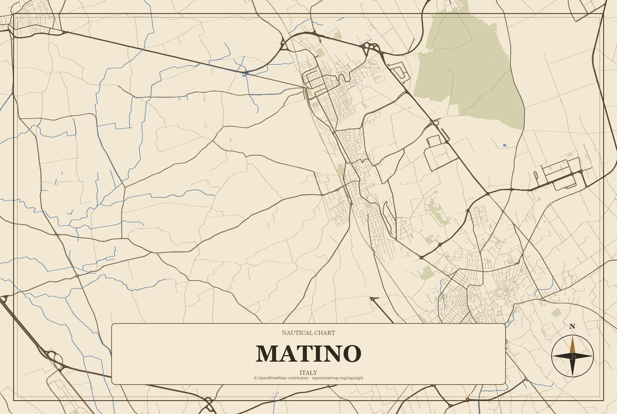 Matino, Italy City Map Aluminum Sign in Heritage Nautical style