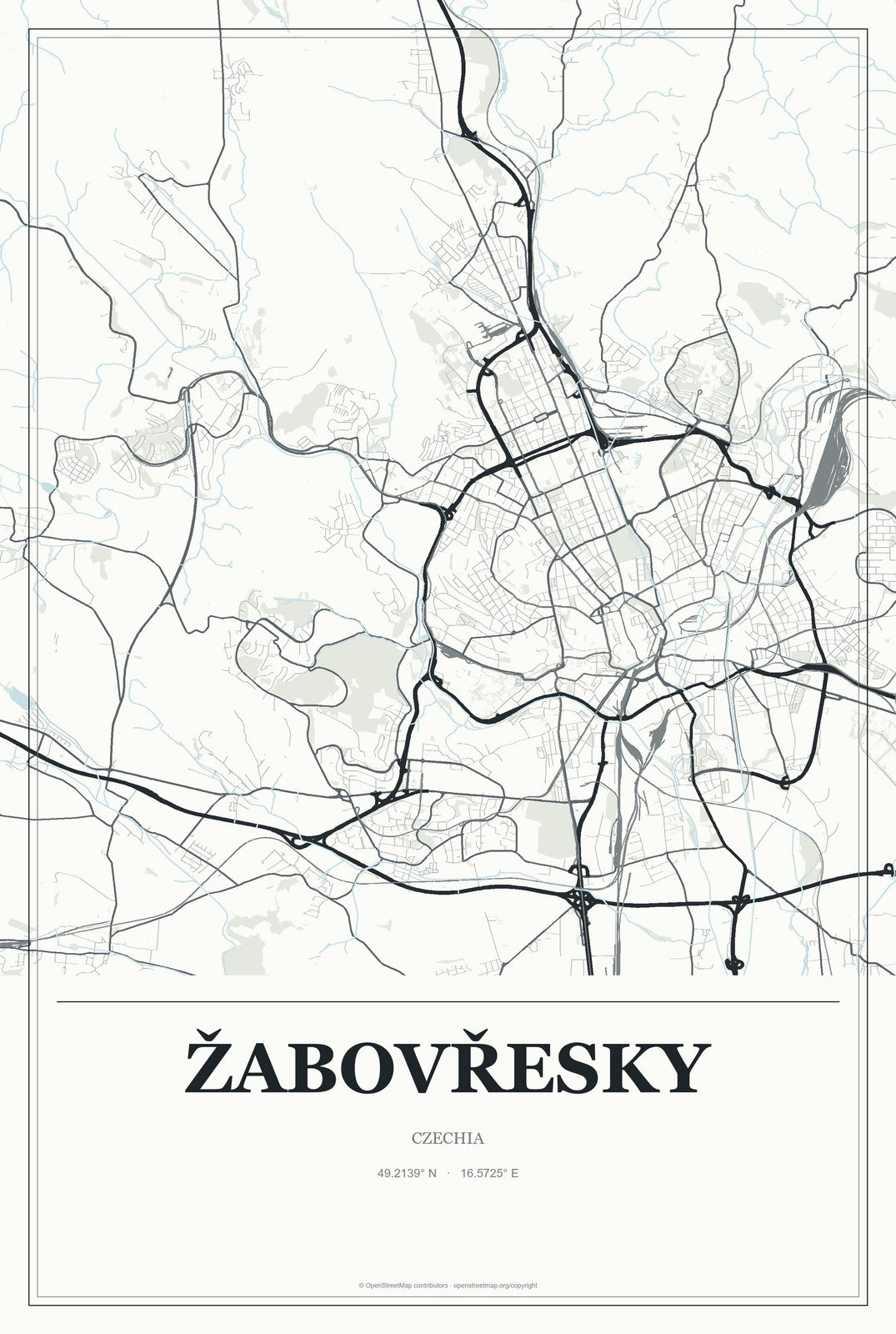 Žabovřesky, Czechia City Map Aluminum Sign in Gallery Air style