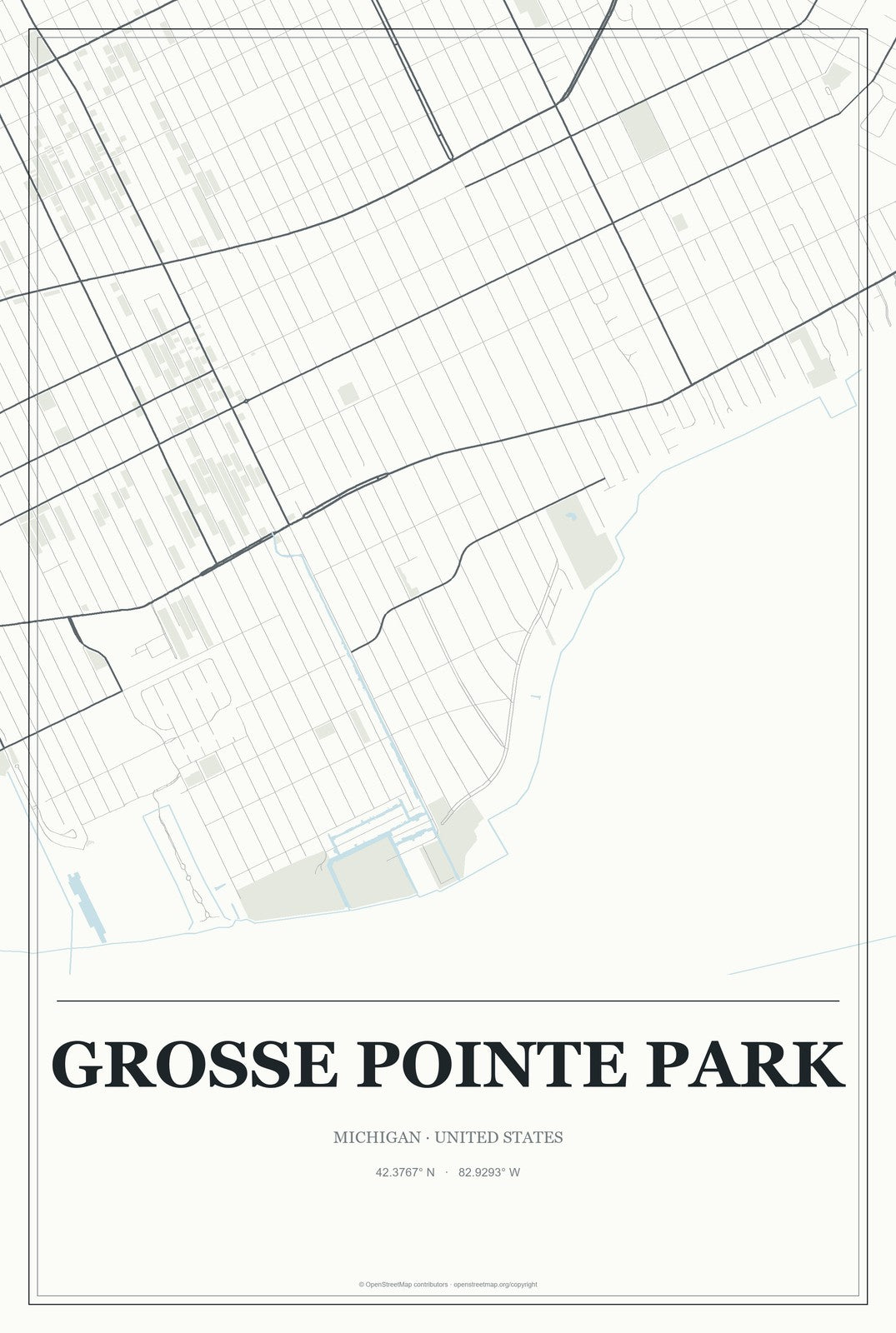 Grosse Pointe Park, Michigan City Map Aluminum Sign in Gallery Air style