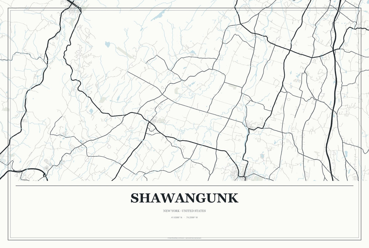 Shawangunk, New York City Map Aluminum Sign in Gallery Air style