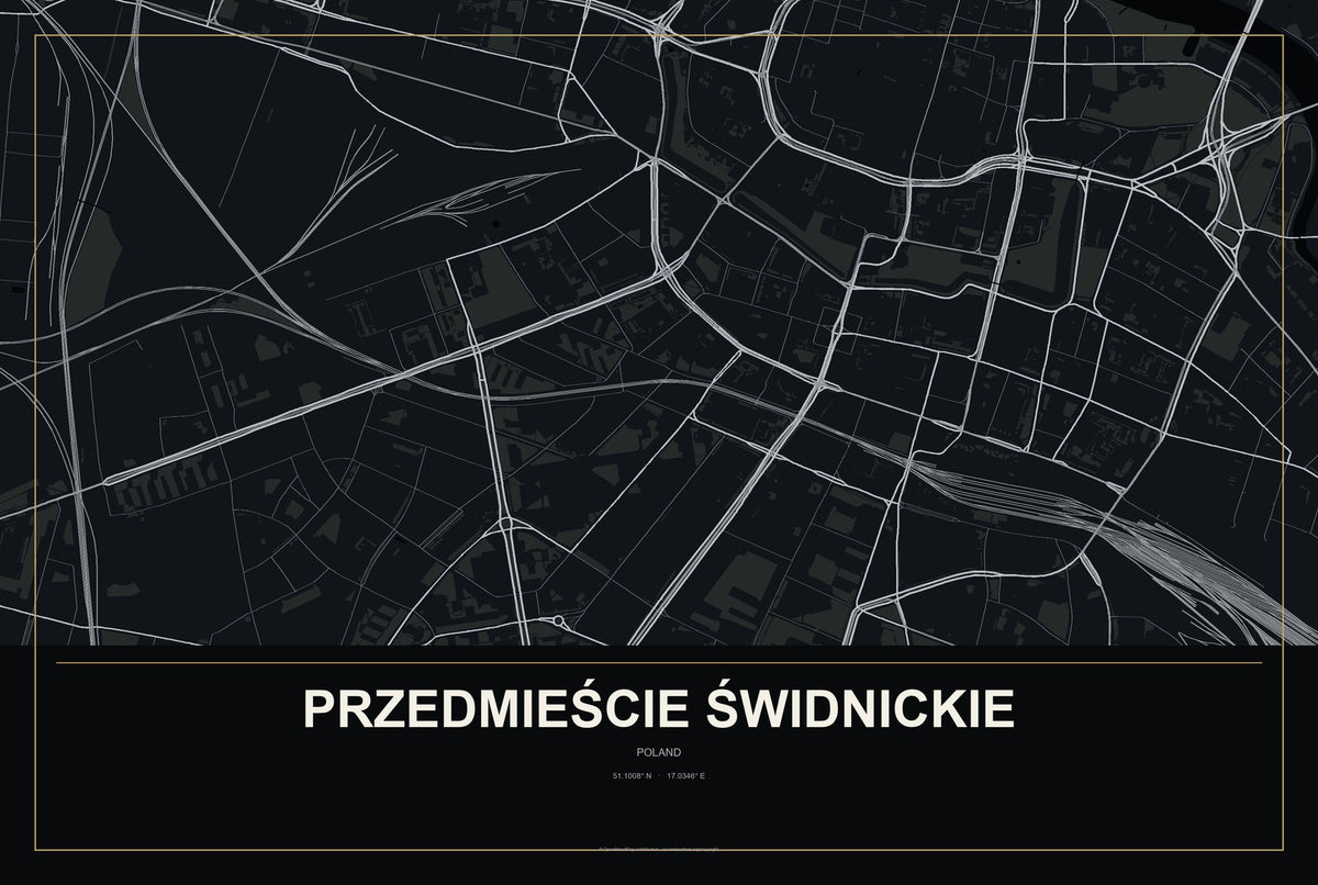 Przedmieście Świdnickie, Poland City Map Aluminum Sign in Metropolitan Noir style