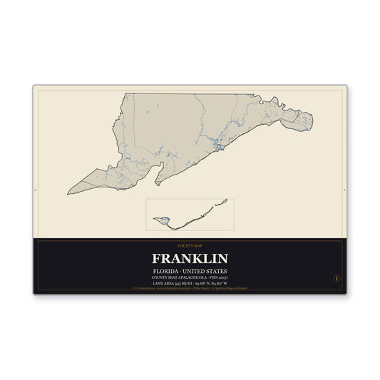 Franklin County, Florida Map Aluminum Sign in Museum Plaque style
