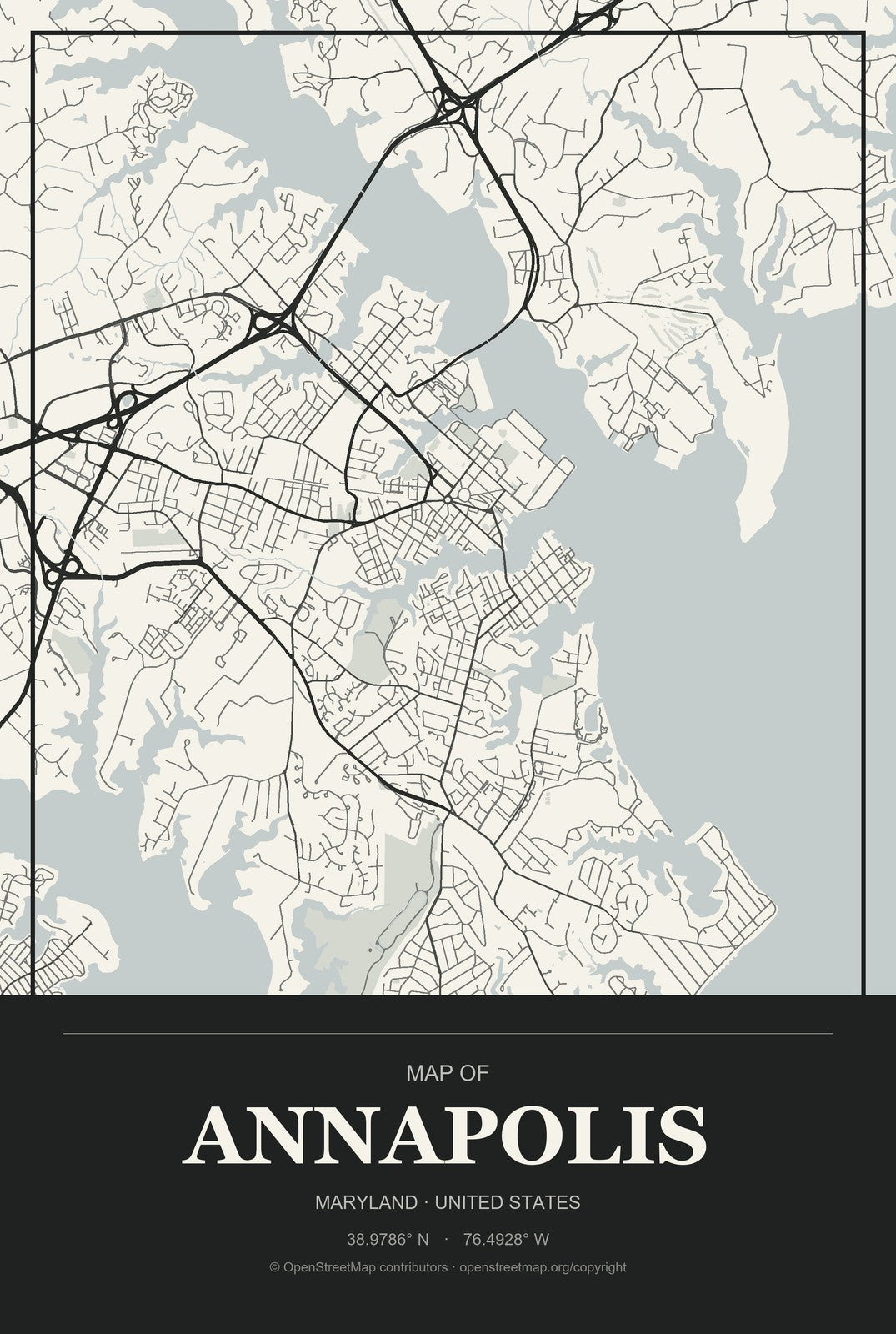 Annapolis, Maryland City Map Aluminum Sign in Museum Plaque style
