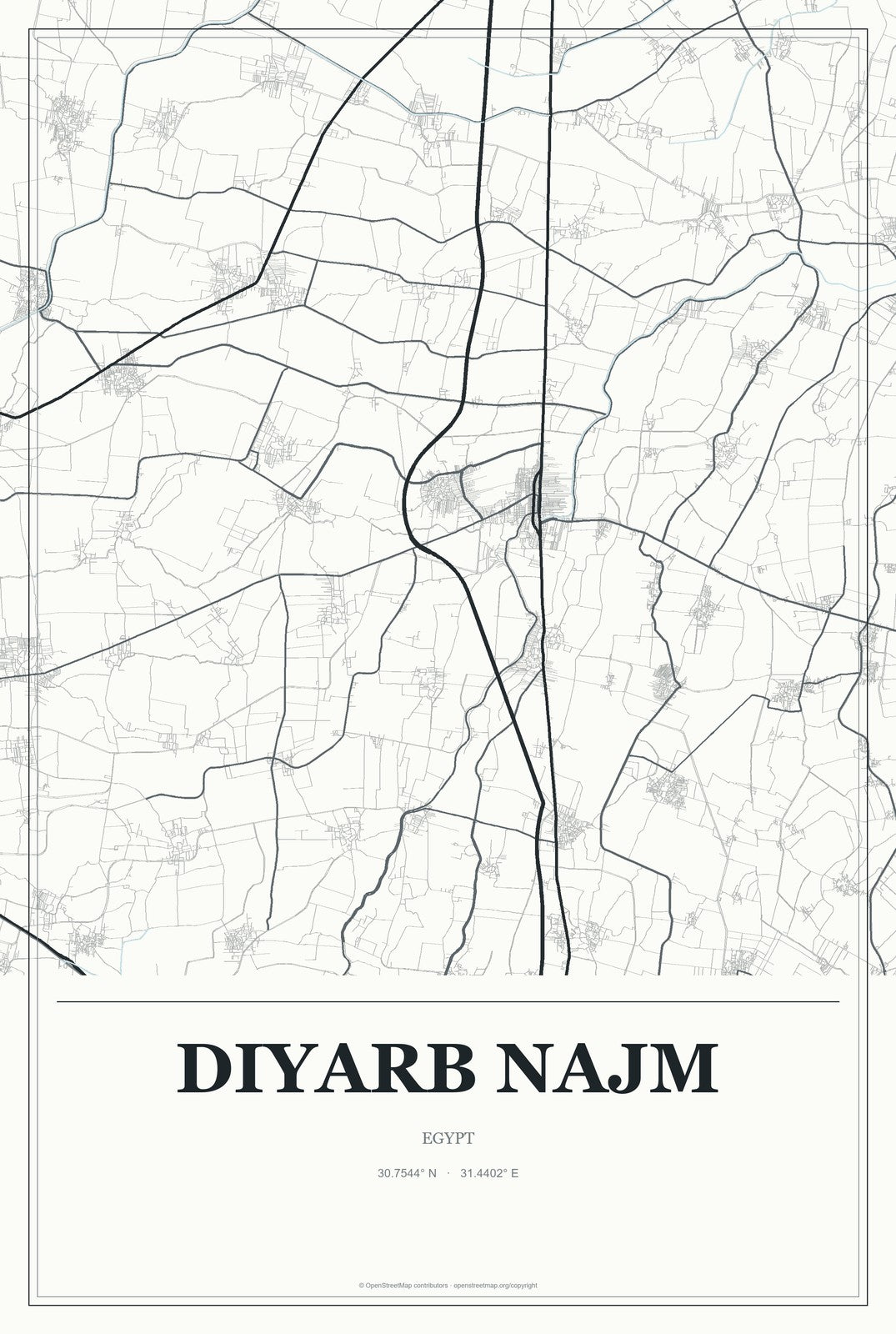 Diyarb Najm, Egypt City Map Aluminum Sign in Gallery Air style