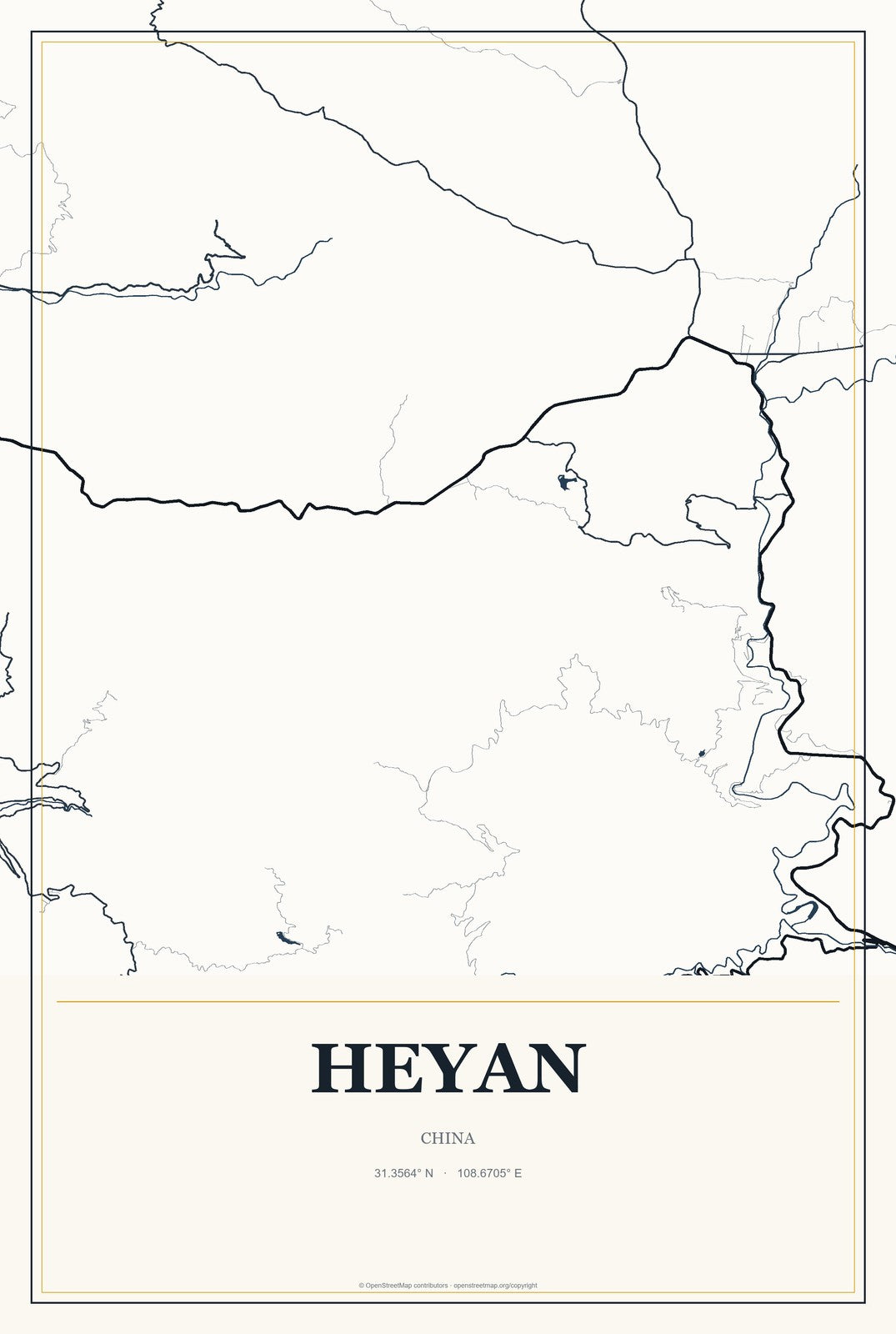 Heyan, China City Map Aluminum Sign in Citrine Modern style