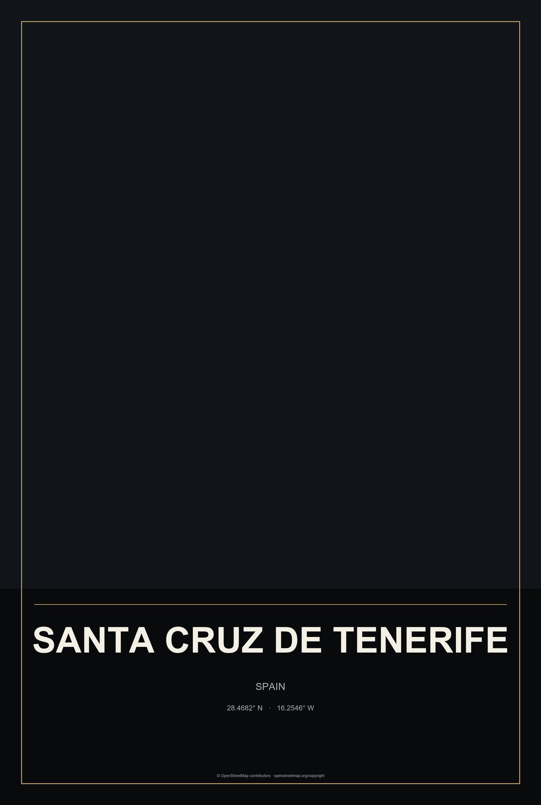 Santa Cruz de Tenerife, Spain City Map Aluminum Sign in Metropolitan Noir style