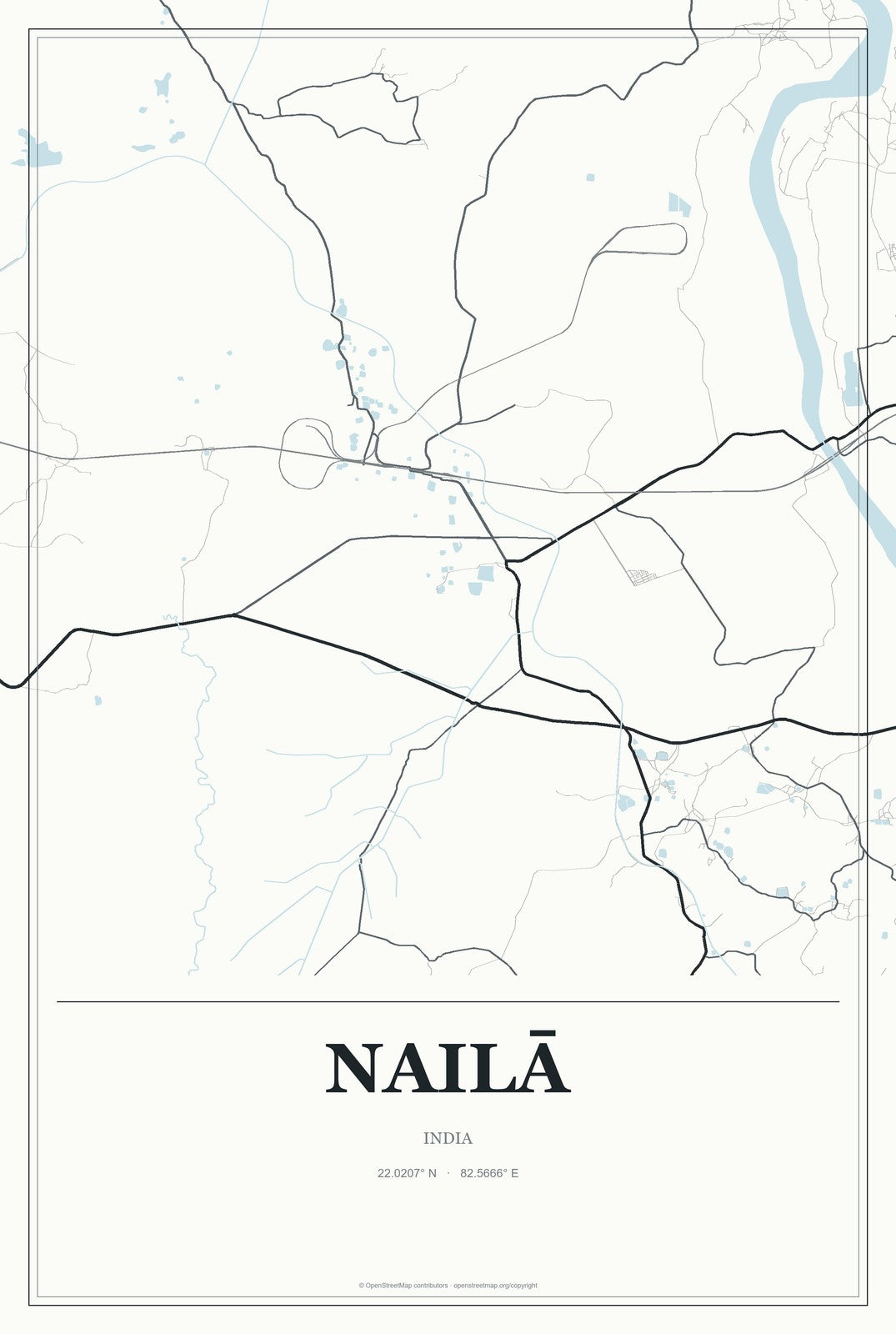 Nailā, India City Map Aluminum Sign in Gallery Air style
